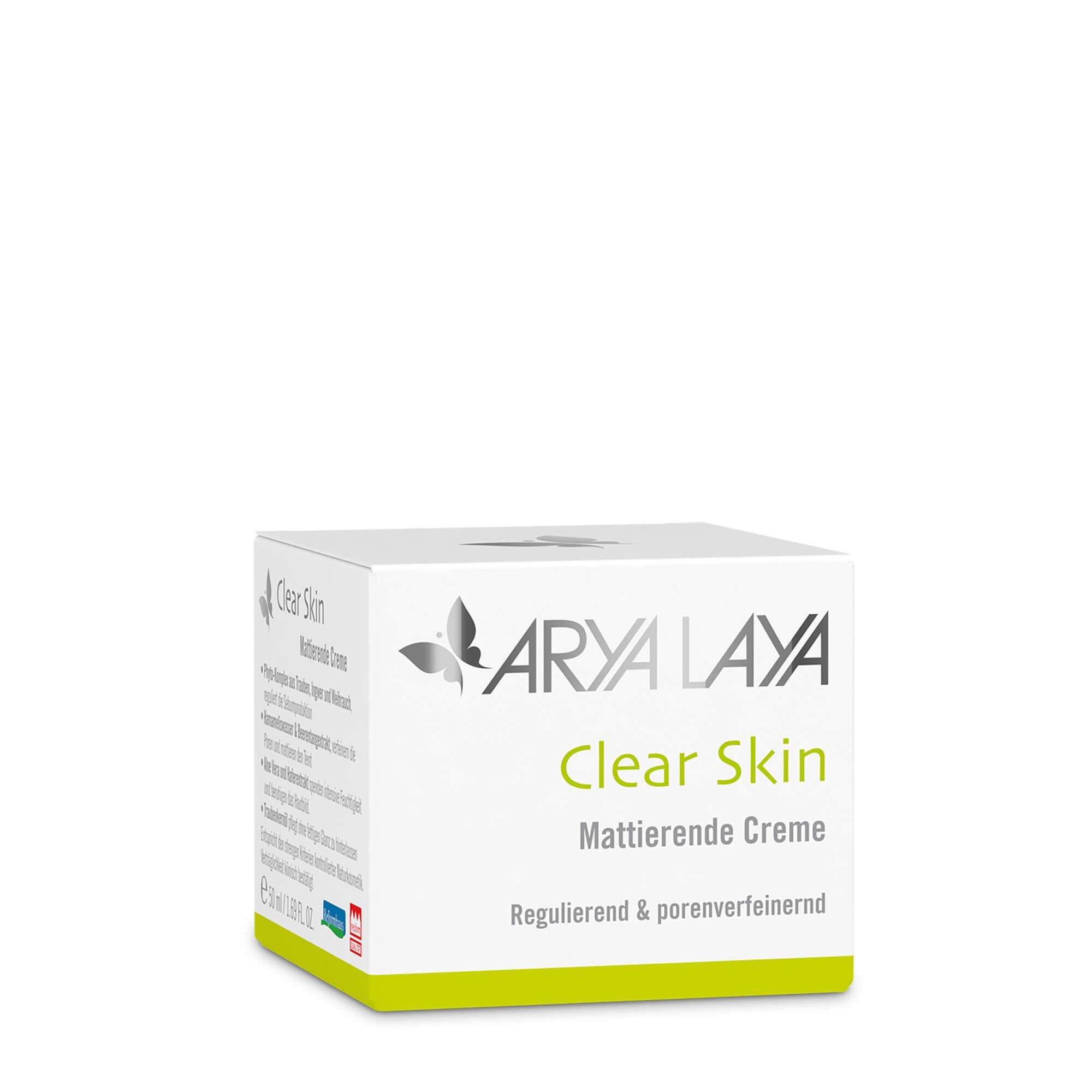 Faltschachtel mit ARYA LAYA Clear Skin Mattierende Creme, 50 ml
