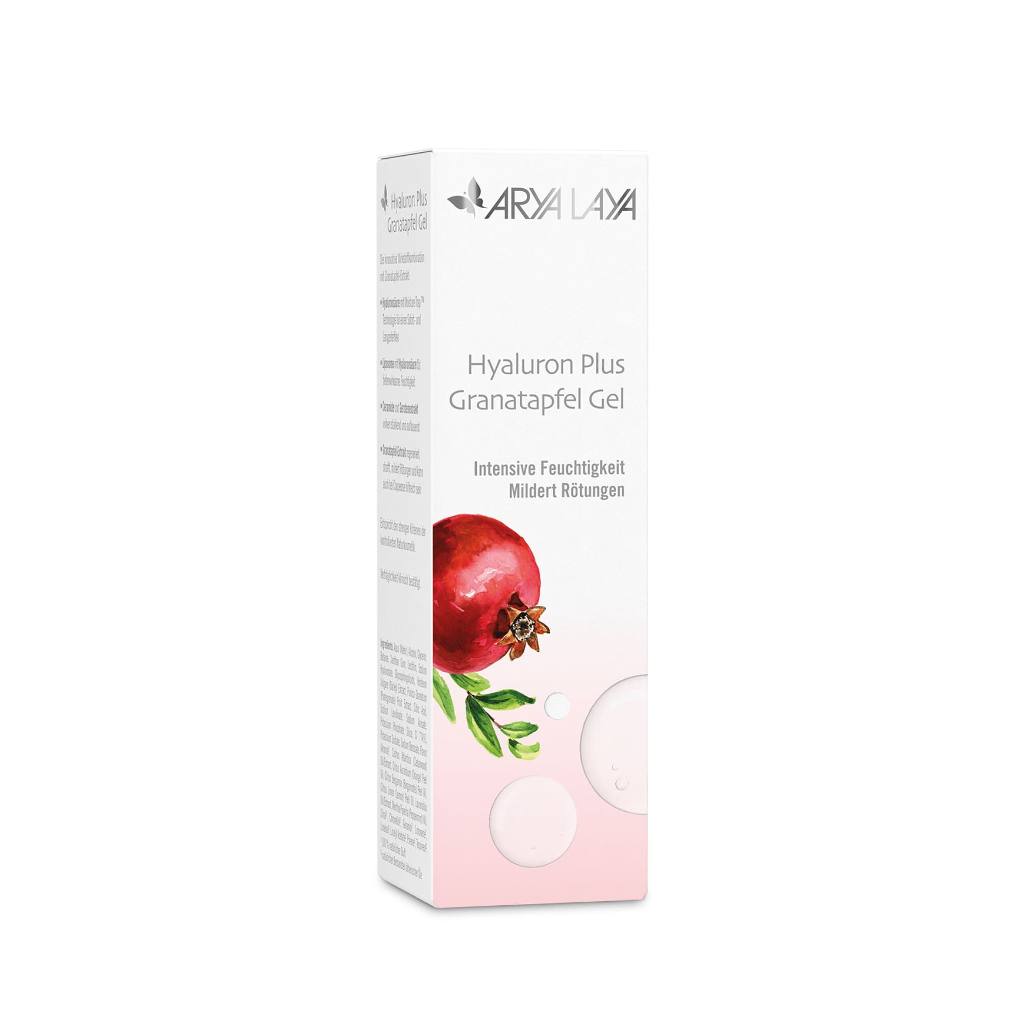 Faltschachtel mit ARYA LAYA Hyaluron Plus Gel mit Granatapfel, 50 ml