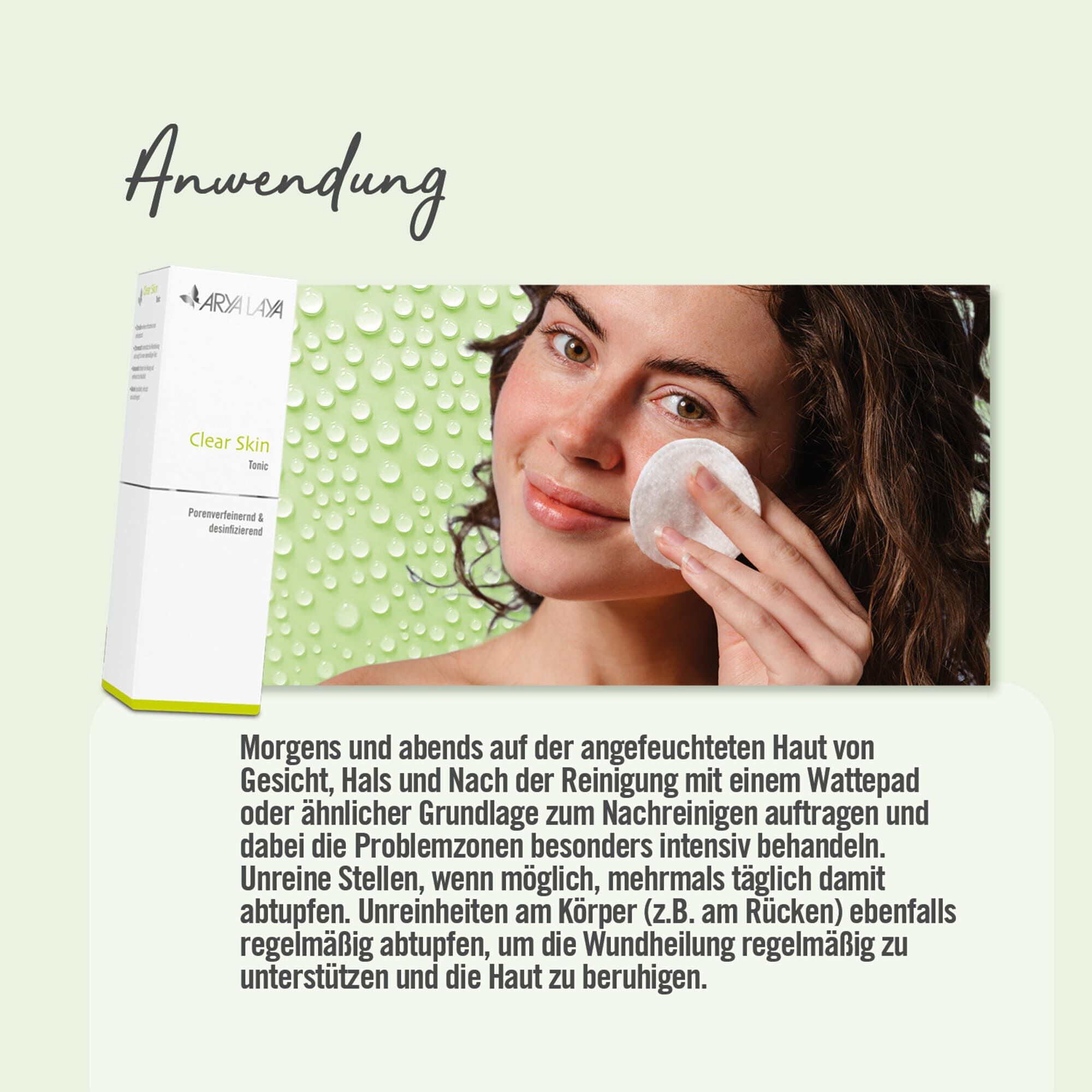 Anwendung ARYA LAYA Clear Skin Tonic