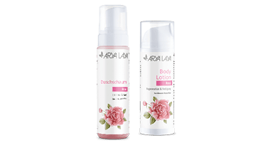 Produktübersicht der ARYA LAYA Pflegeserie Rose