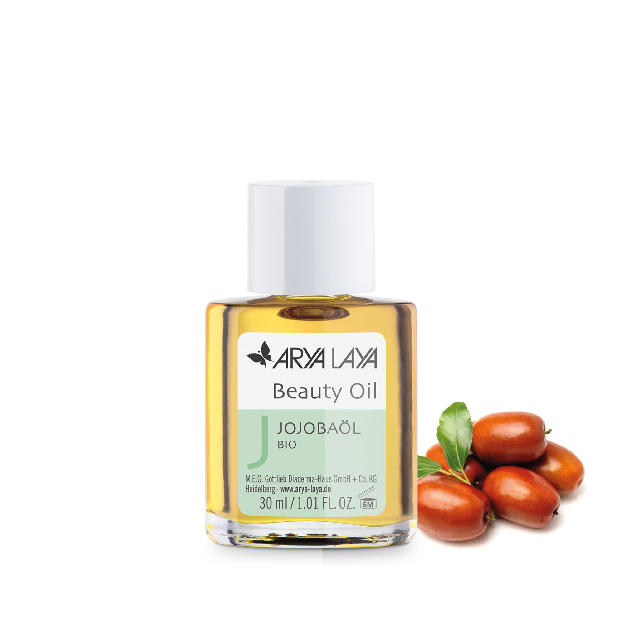 Glasfläschchen mit ARYA LAYA Beauty Oil Jojobaöl bio, 30 ml