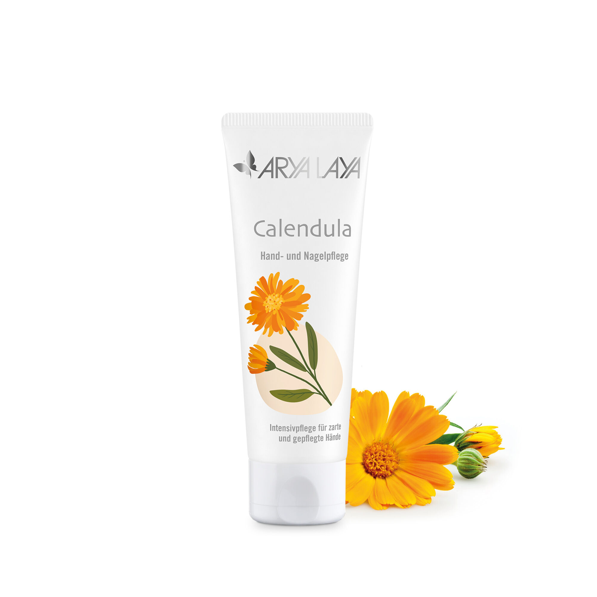 Tube mit ARYA LAYA Calendula Hand- und Nagelpflege, 75 ml
