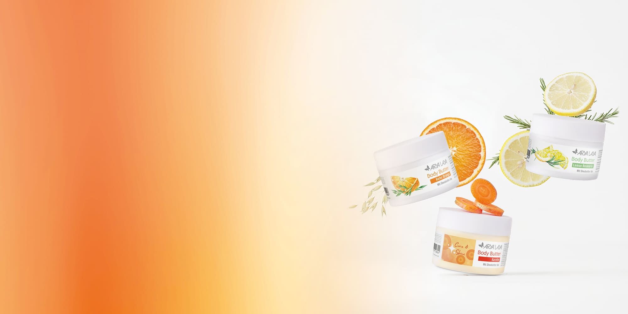 Body Butter Karotte,, Body Butter Hafer Orange, Body Butter Lemon Rosmarin