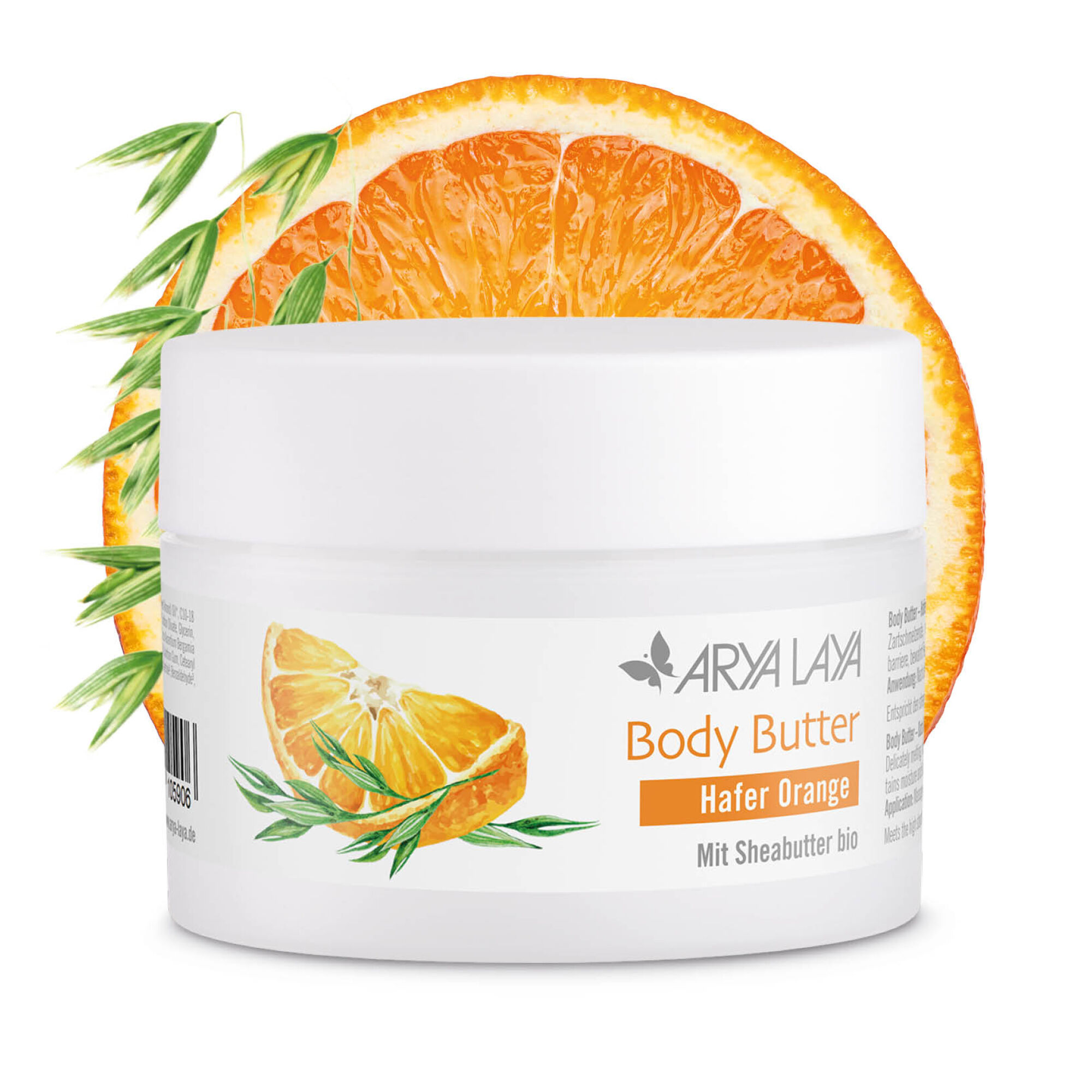 Tiegel mit ARYA LAYA Body Butter Hafer Orange, 200 ml