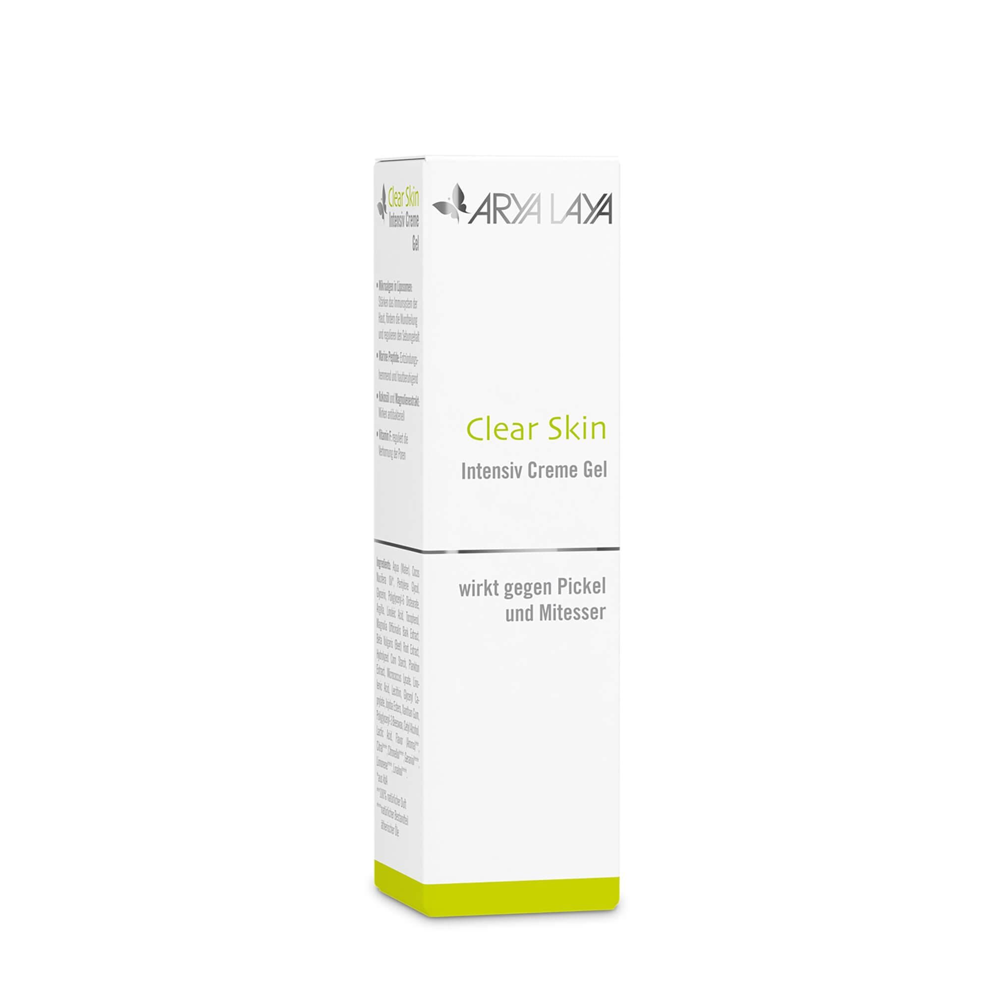 Faltschachtel mit ARYA LAYA Clear Skin Intensiv Creme Gel, 30 ml