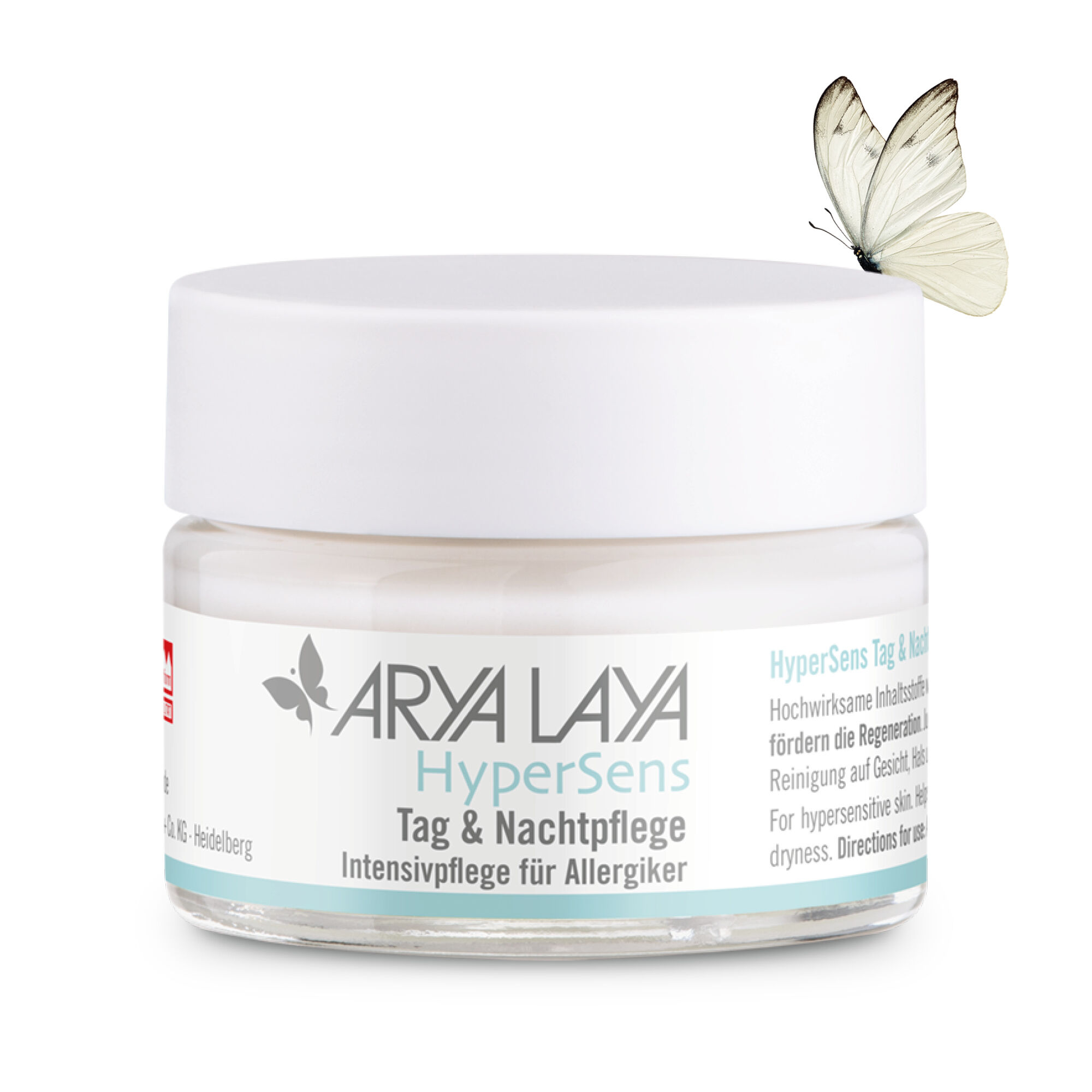 Glastiegel mit ARYA LAYA HyperSens Tag und Nachtpflege, 50 ml