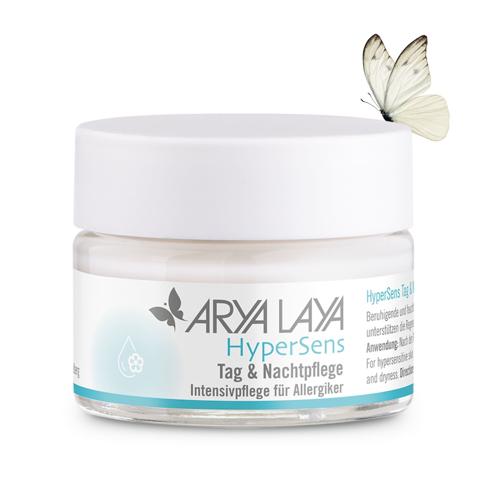 Glastiegel mit ARYA LAYA HyperSens Tag und Nachtpflege, 50 ml