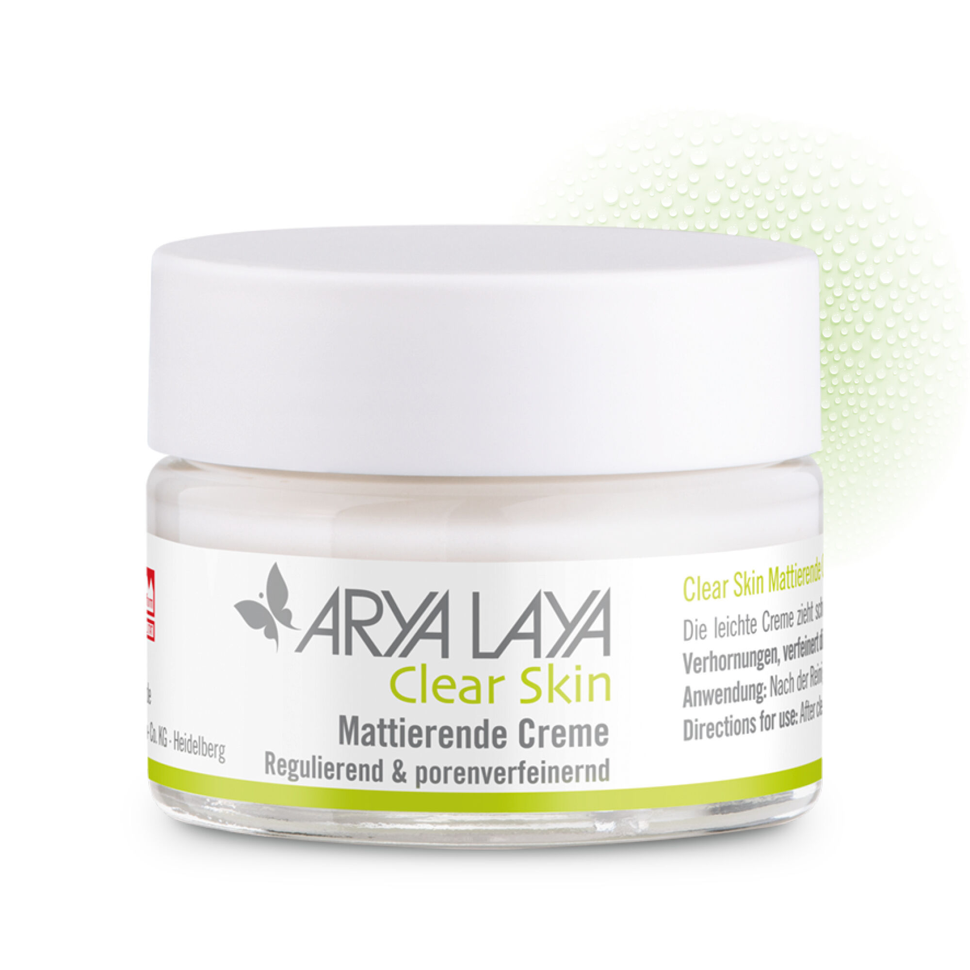 Glastiegel mit ARYA LAYA Clear Skin Mattierende Creme, 50 ml