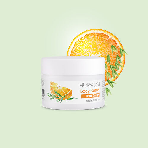 Body Butter Hafer Orange mit Orangenscheibe und Haferhalm