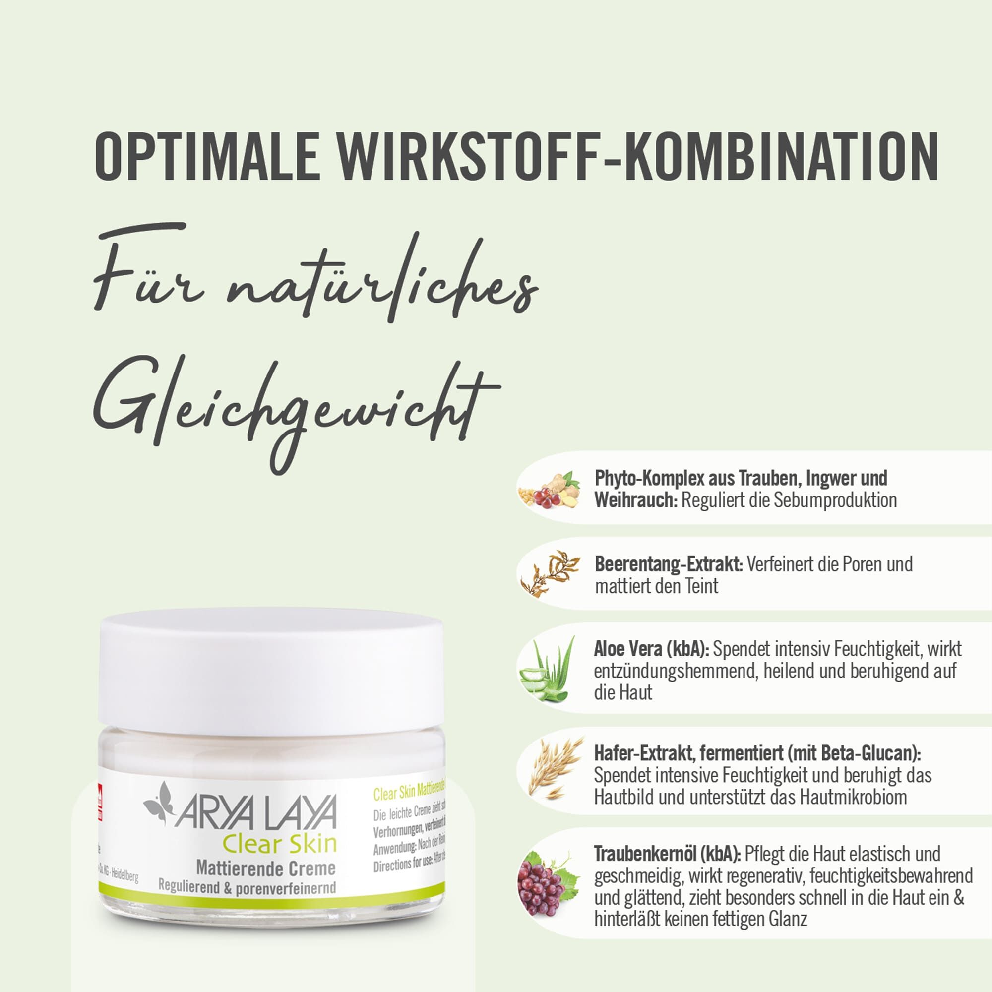 Wirkstoffe ARYA LAYA Clear Skin Mattierende Creme