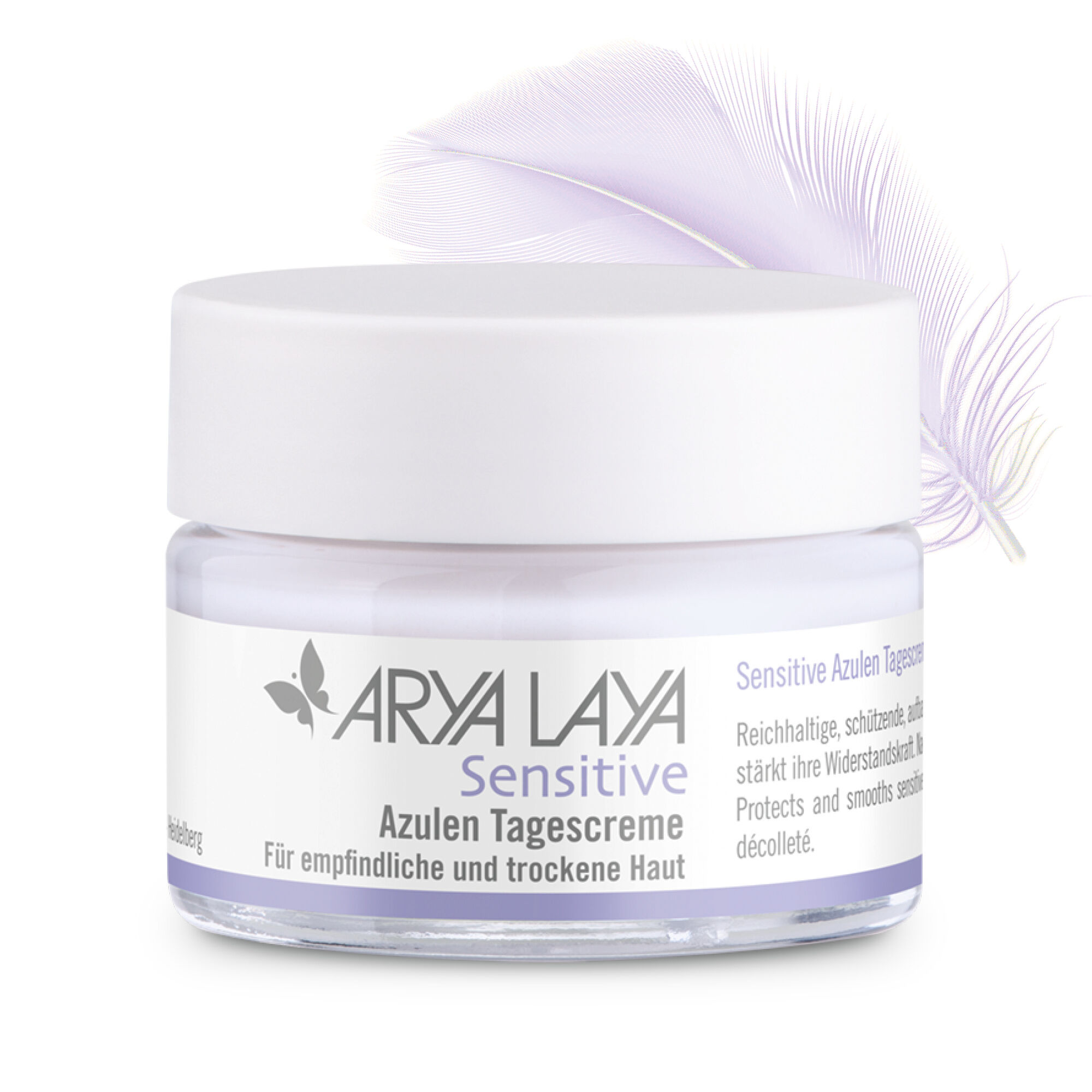 Glastiegel mit ARYA LAYA Sensitive Azulen Tagescreme, 50 ml