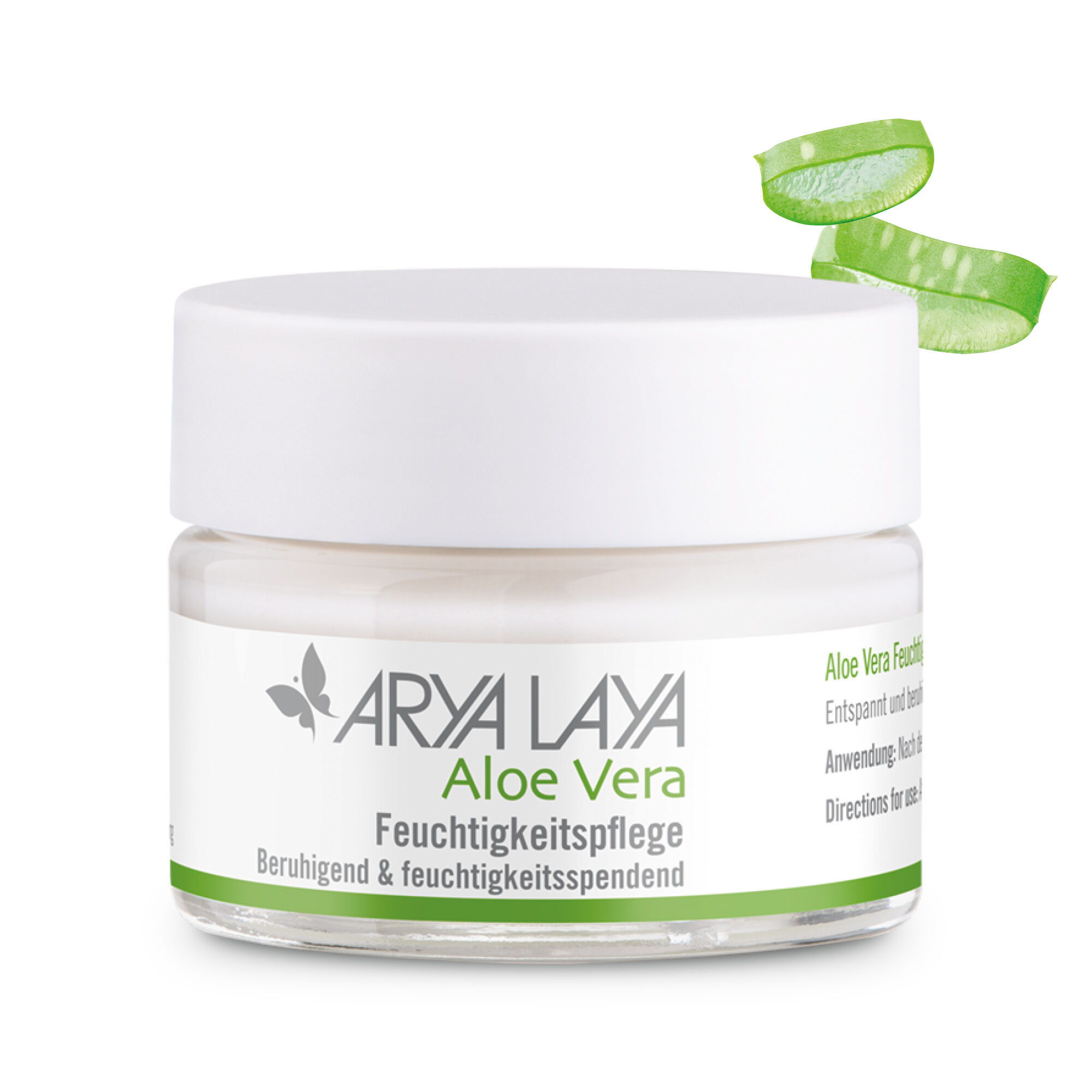 Tiegel mit der ARYA LAYA Aloe Vera Feuchtigkeitspflege, 50 ml