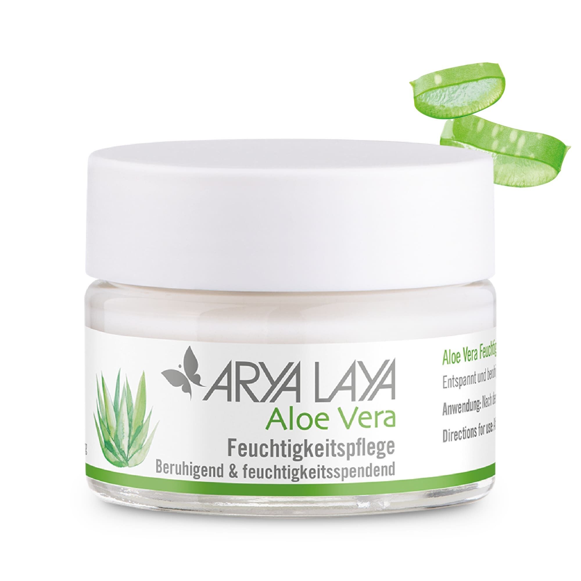 Tiegel mit der ARYA LAYA Aloe Vera Feuchtigkeitspflege, 50 ml
