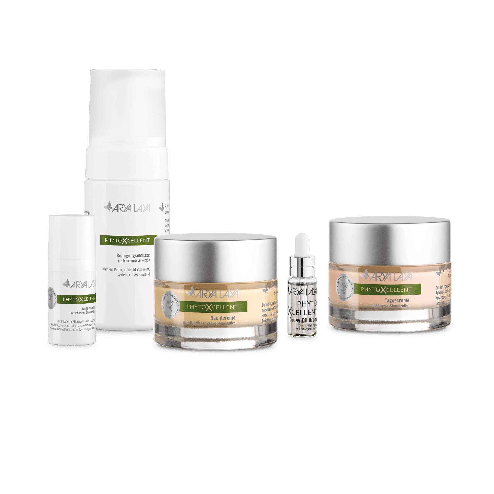 Produktübersicht der ARYA LAYA Pflegeserie Phytoxcellent