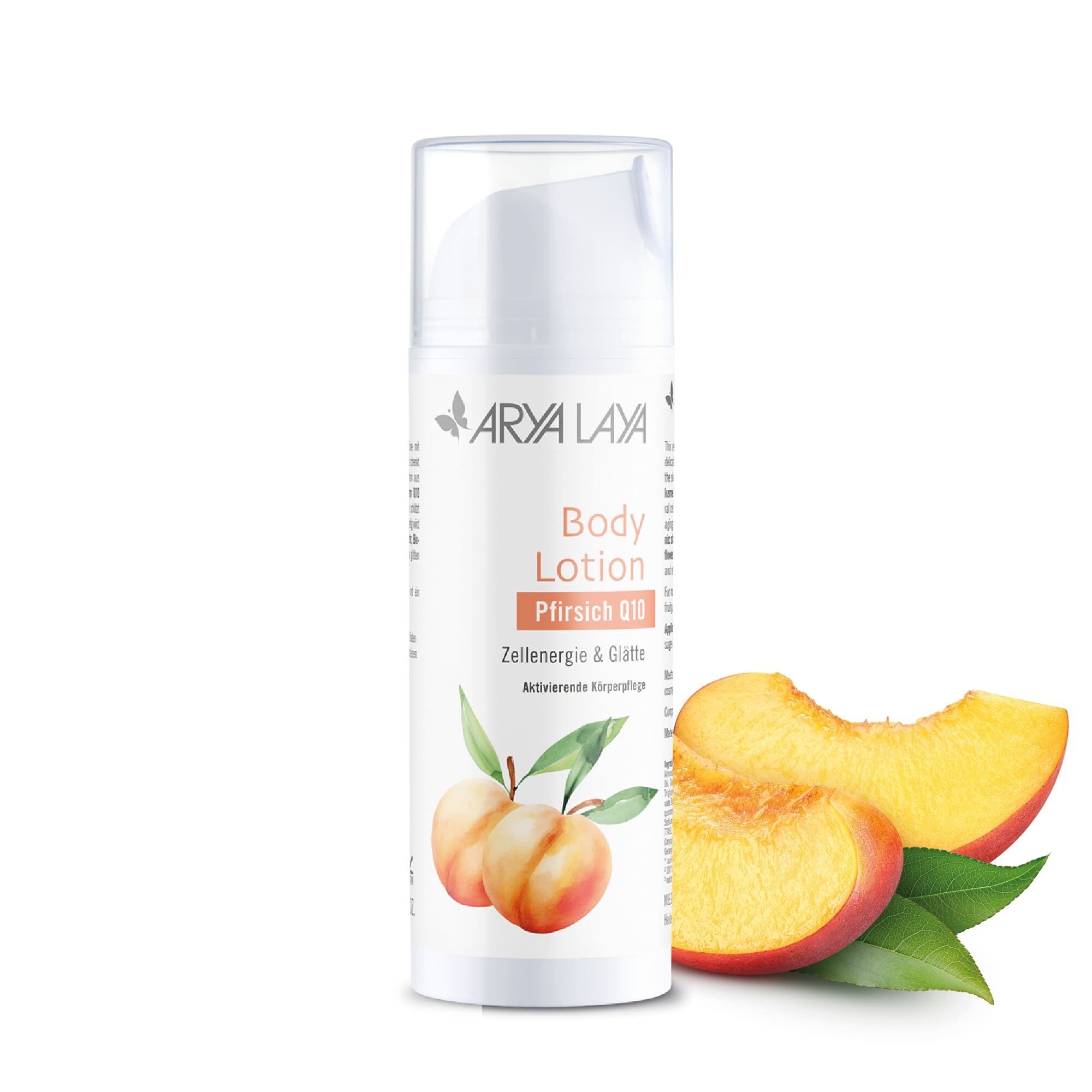 Airless-Spender mit ARYA LAYA Body Lotion Pfirsich Q10, 150 ml