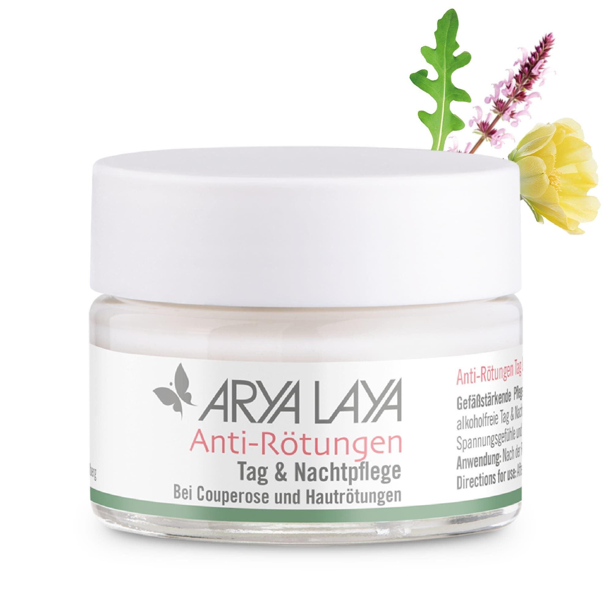 Glastiegel ARYA LAYA Anti-Rötungen Tag & Nachtpflege, 50 ml