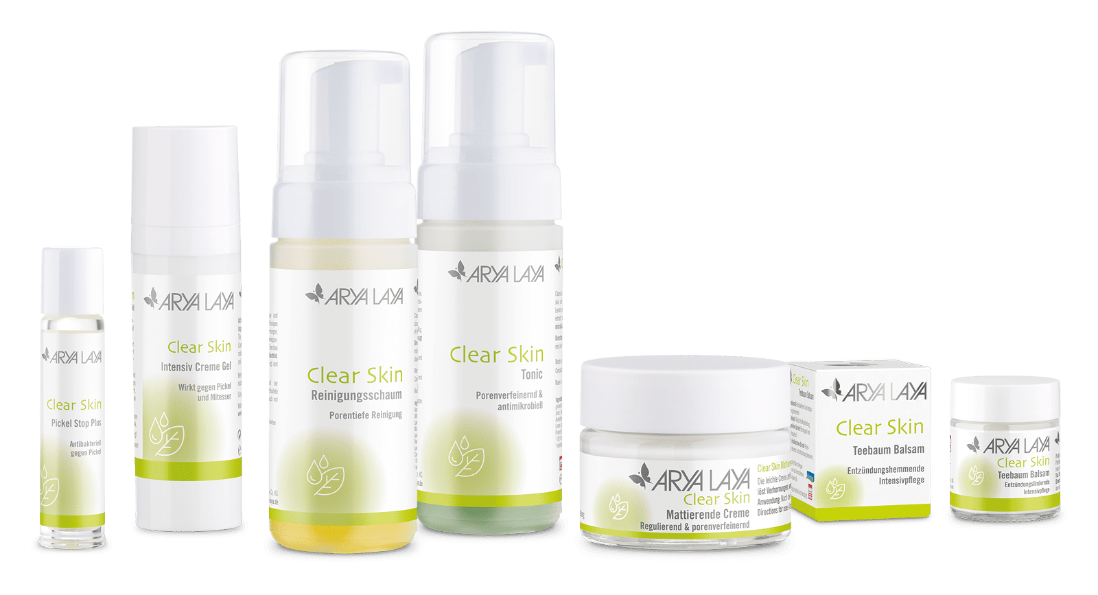 Produktübersicht der ARYA LAYA Pflegeserie Clear Skin