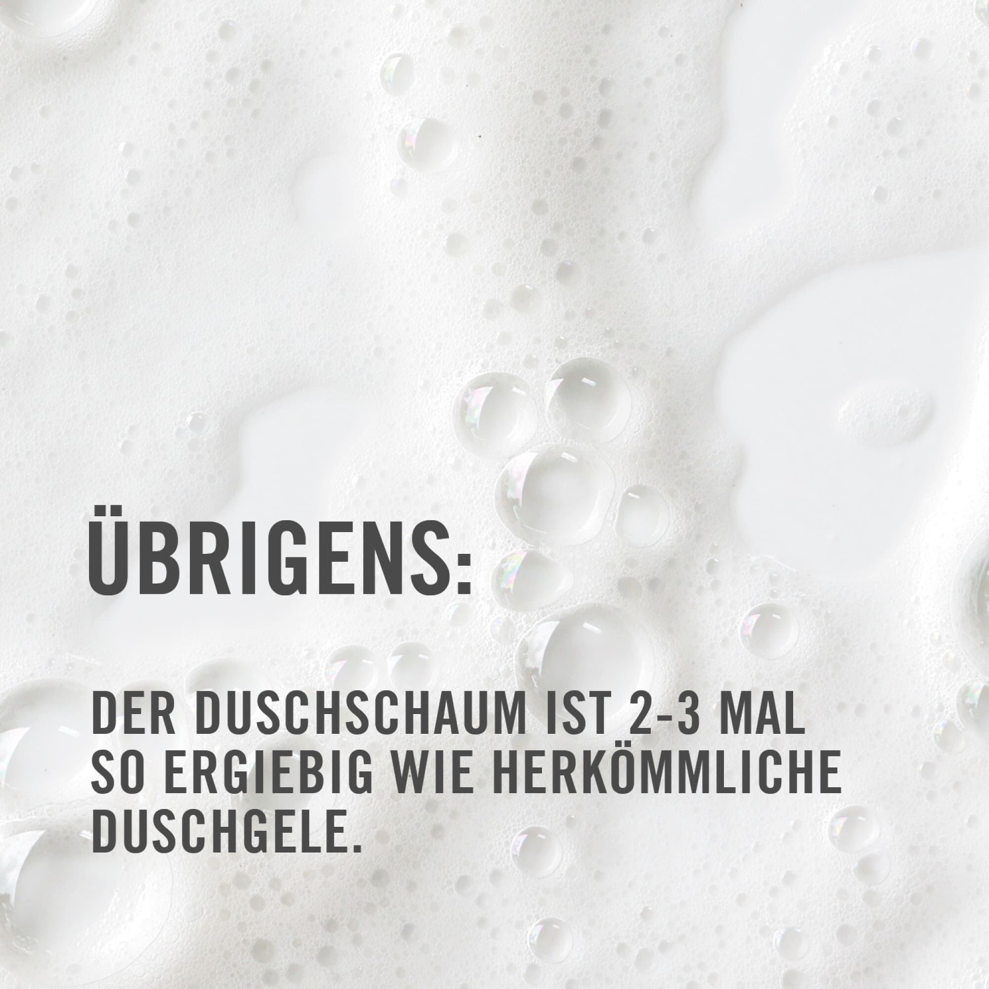 Übrigens: Der Duschschaum ist 2-3 Mal so ergiebig wie herkömmliche Duschlgele