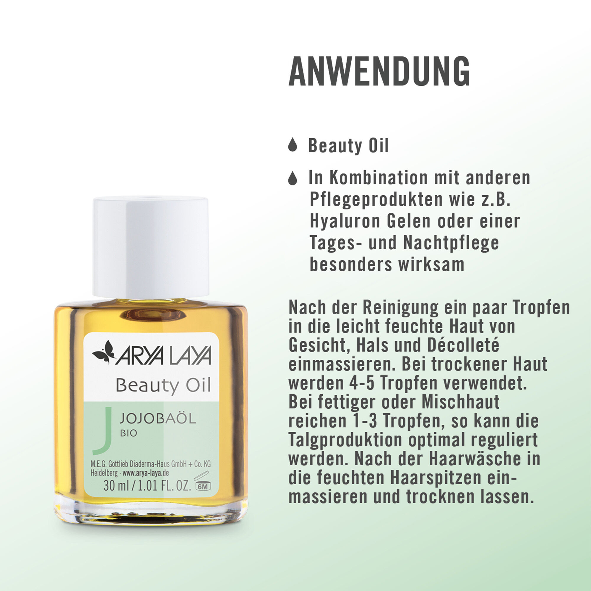 Anwendung ARYA LAYA Beauty Oil Jojobaöl bio, 30 ml