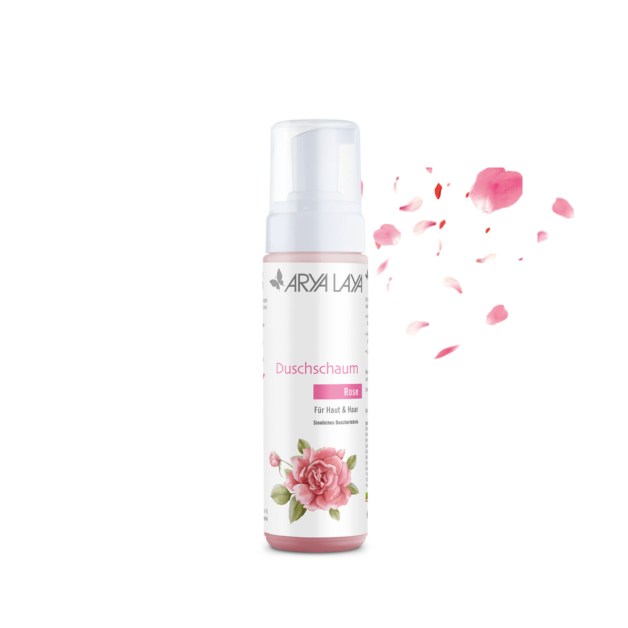Airless-Spender mit ARYA LAYA Duschschaum Rose, 200 ml