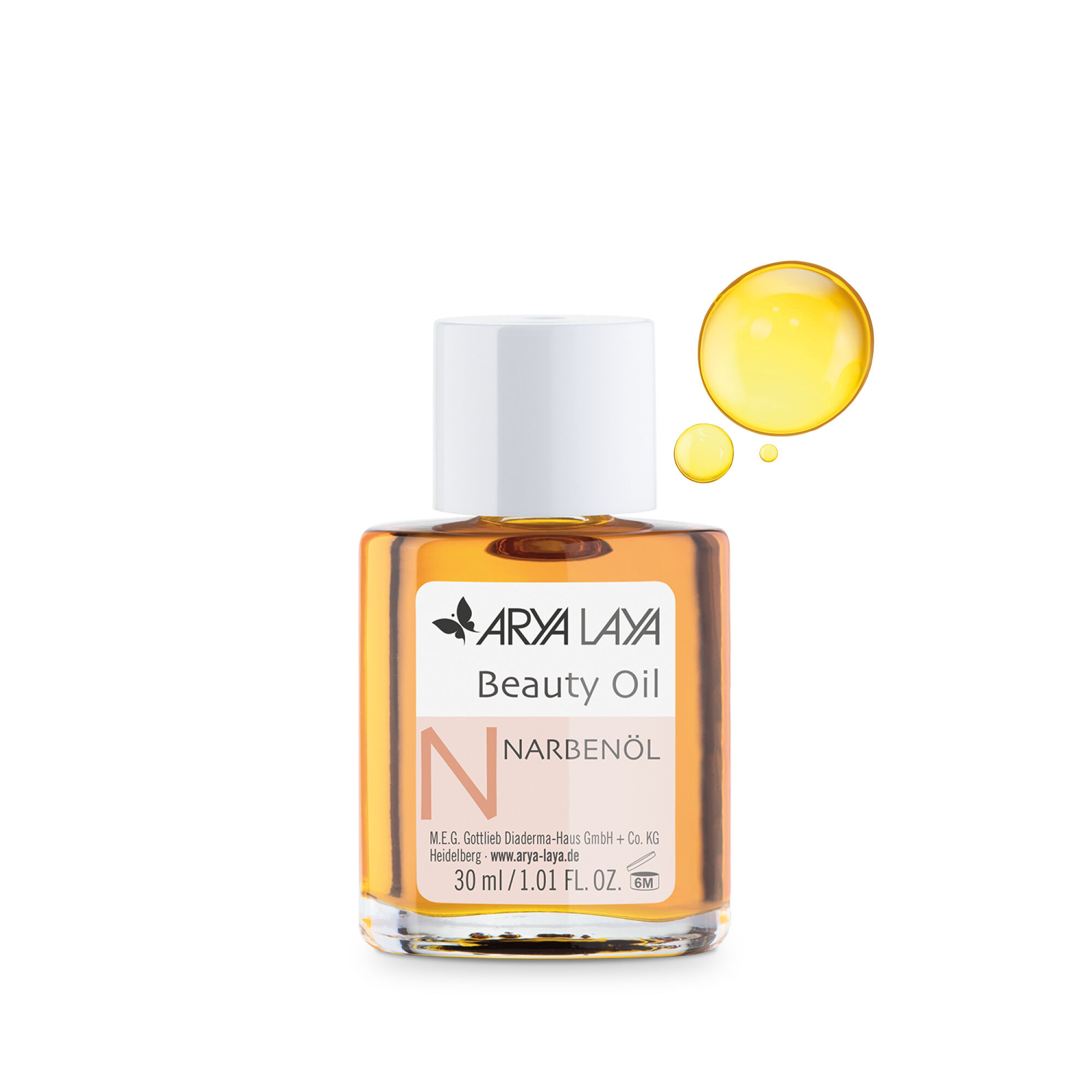 Glasfläschchen mit ARYA LAYA Beauty Oil Narbenöl, 30 ml