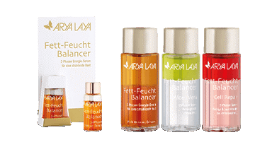 Produktübersicht der ARYA LAYA Pflegeserie Fett-Feucht Balancer