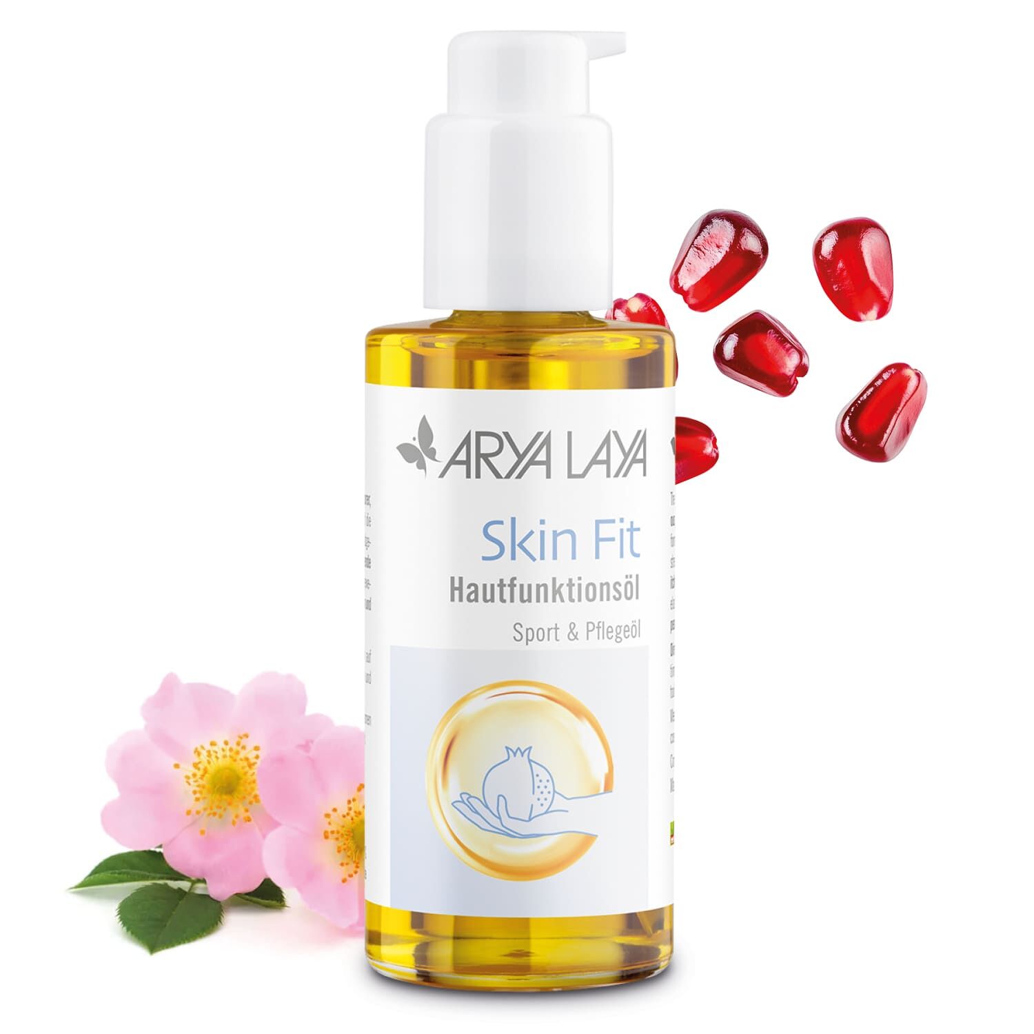 Glasflasche mit ARYA LAYA Hautfunktionsöl Skin Fit Sport & Pflegeöl, 100 ml