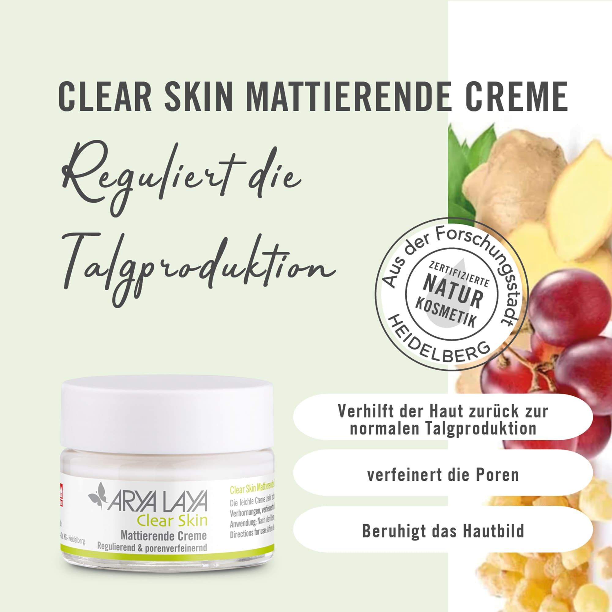 Wirkweise ARYA LAYA Clear Skin Mattierende Creme