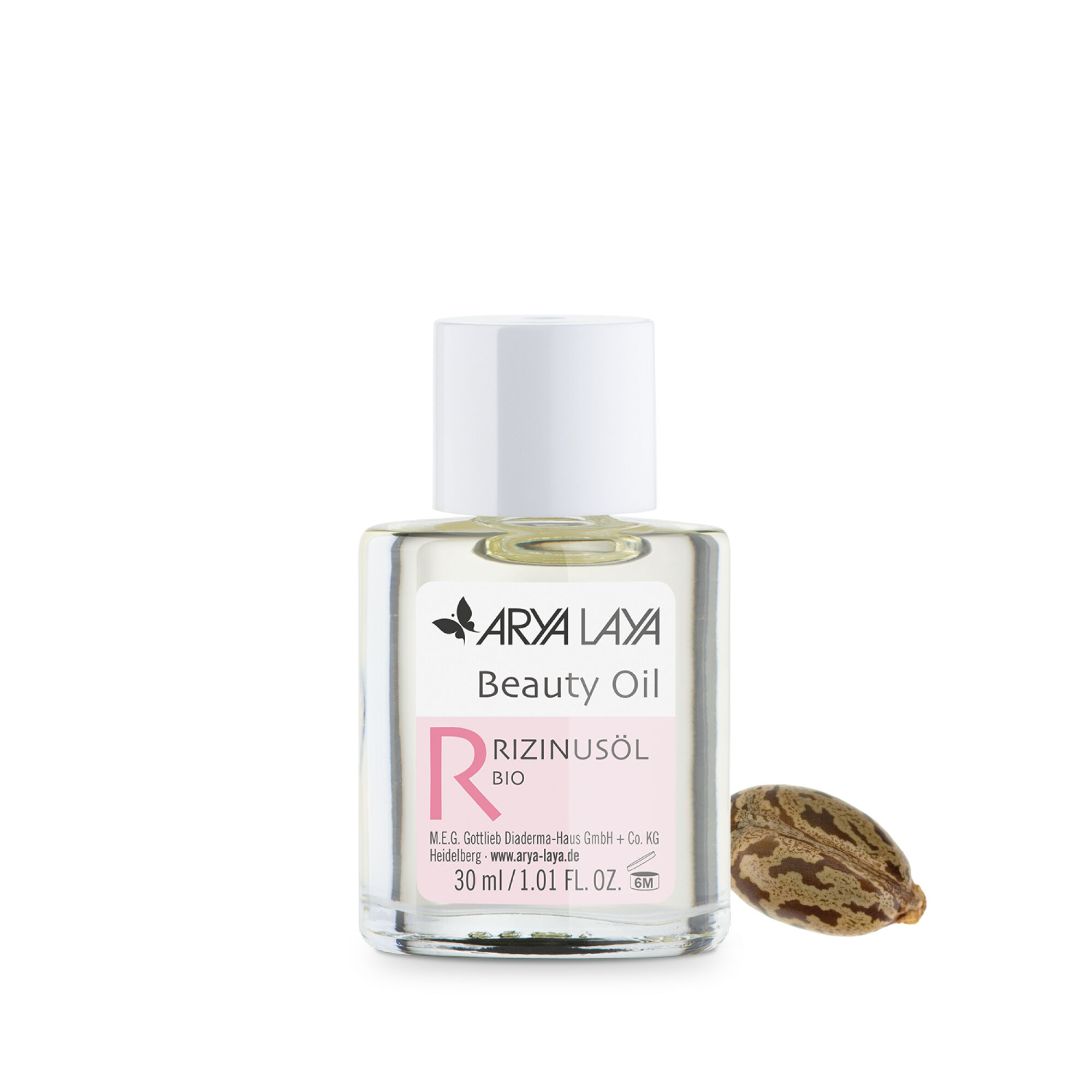 Glasfläschchen mit ARYA LAYA Beauty Oil Rizinusöl, 30 ml