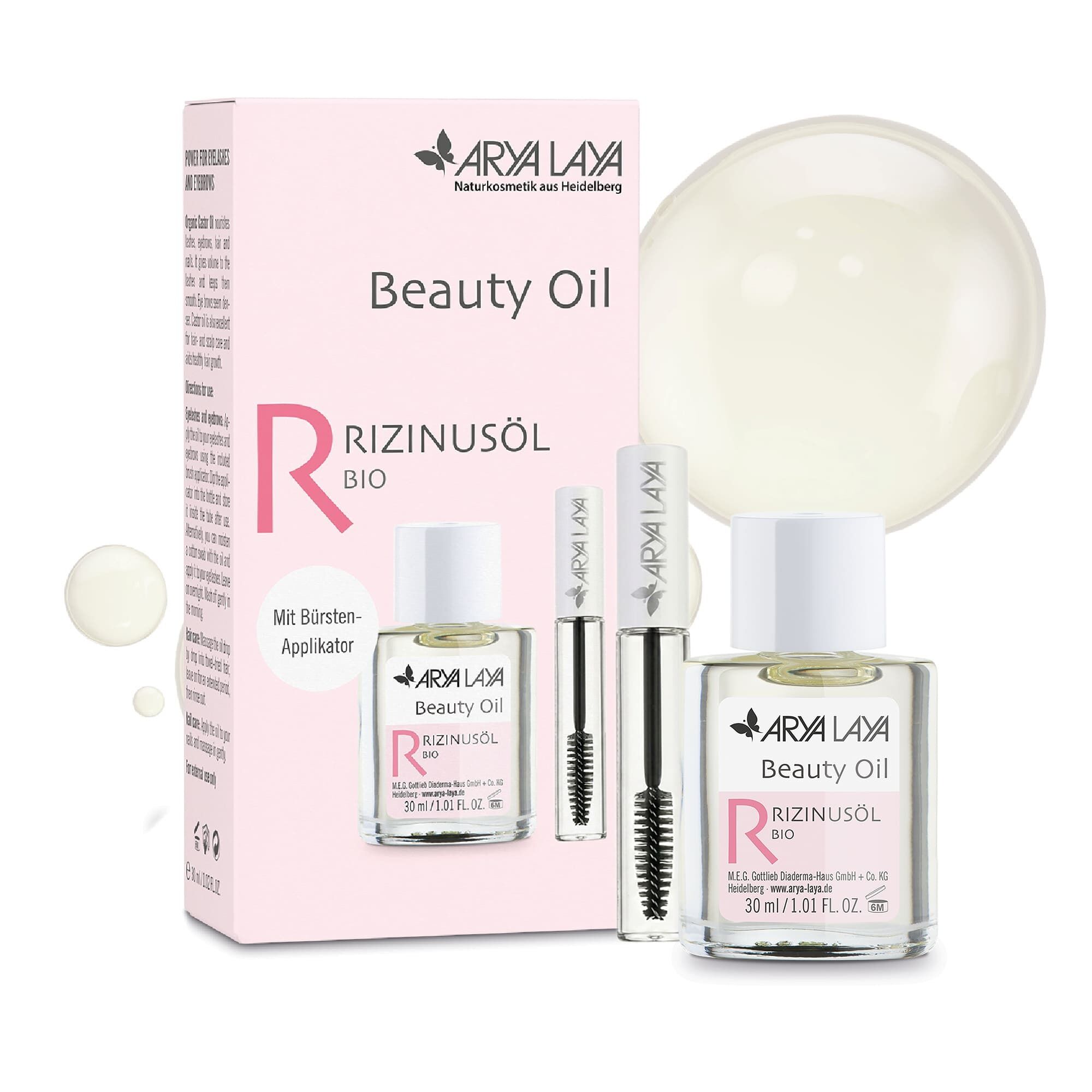Glasfläschchen mit ARYA LAYA Beauty Oil Rizinusöl, 30 ml