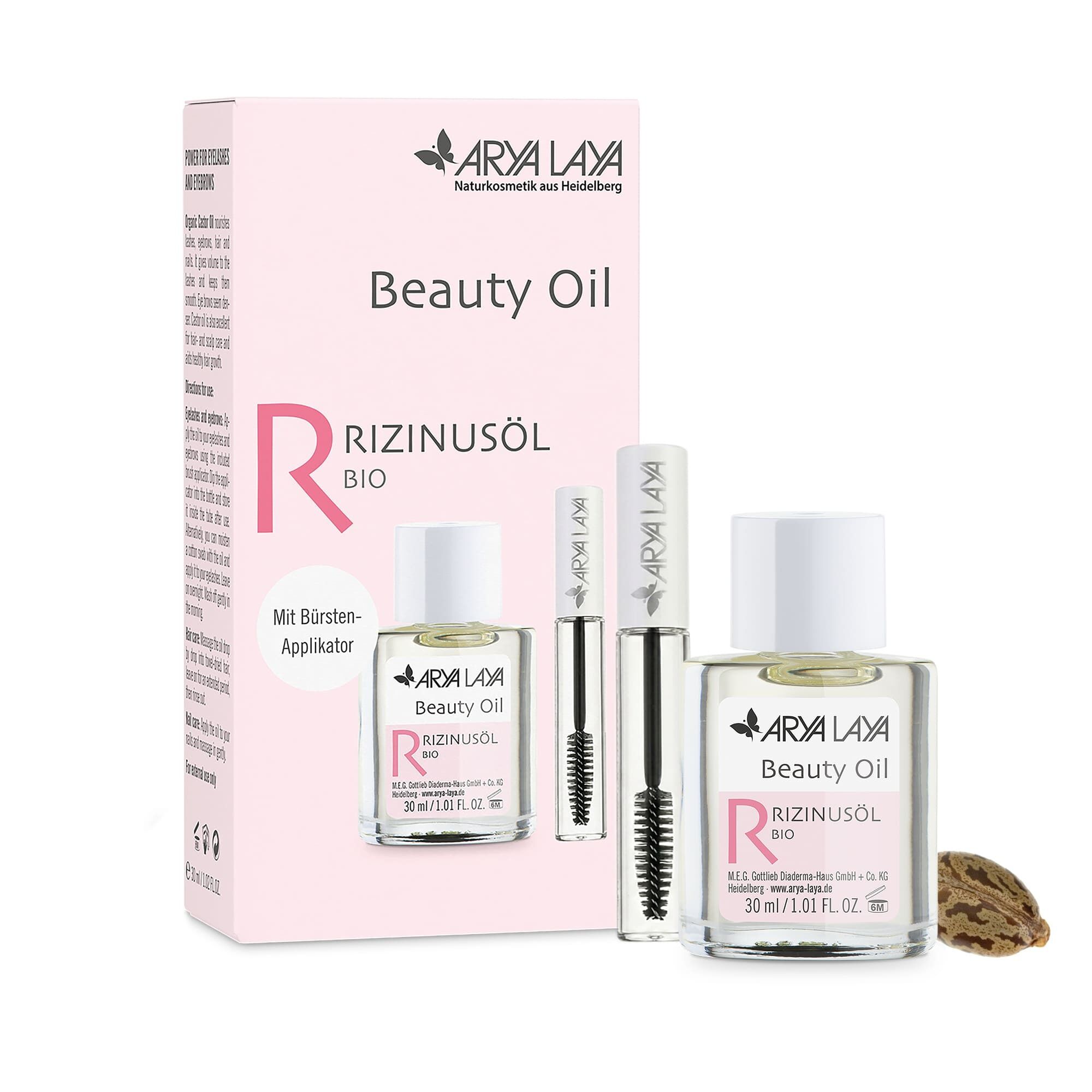 Glasfläschchen mit ARYA LAYA Beauty Oil Rizinusöl, 30 ml