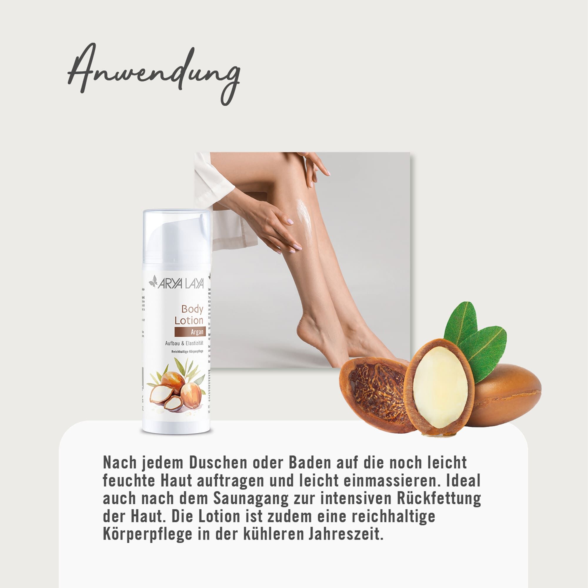 Anwendung ARYA LAYA Body Lotion Argan