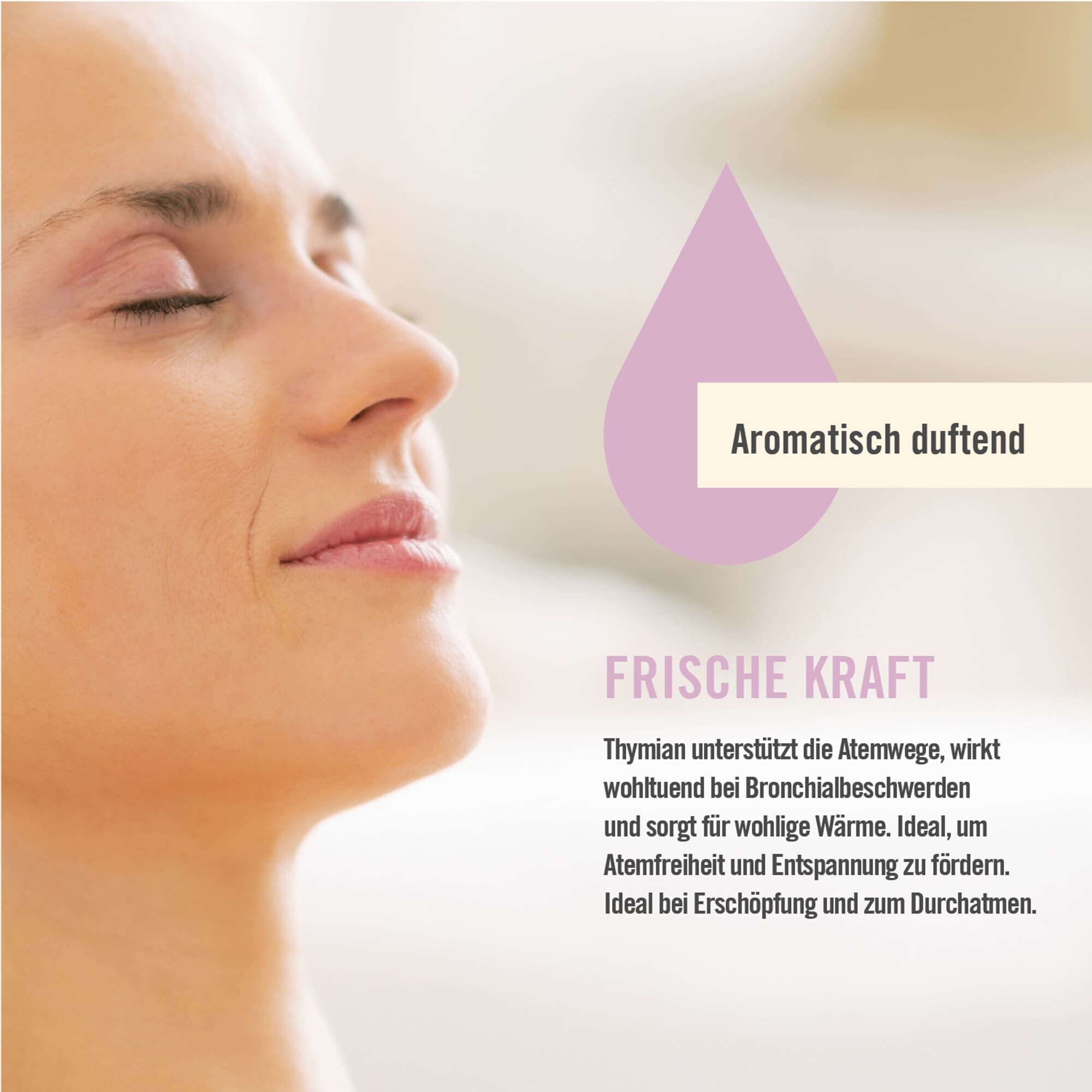 Thymian unterstützt die Atemwege, wirkt wohltuend bei Bronchialbeschwerden und sorgt für wohlige Wärme