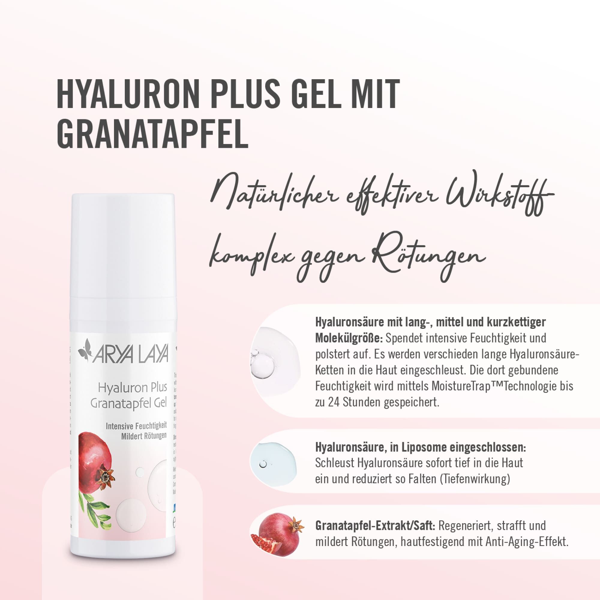 Wirkstoffe ARYA LAYA Hyaluron Plus Gel mit Granatapfel