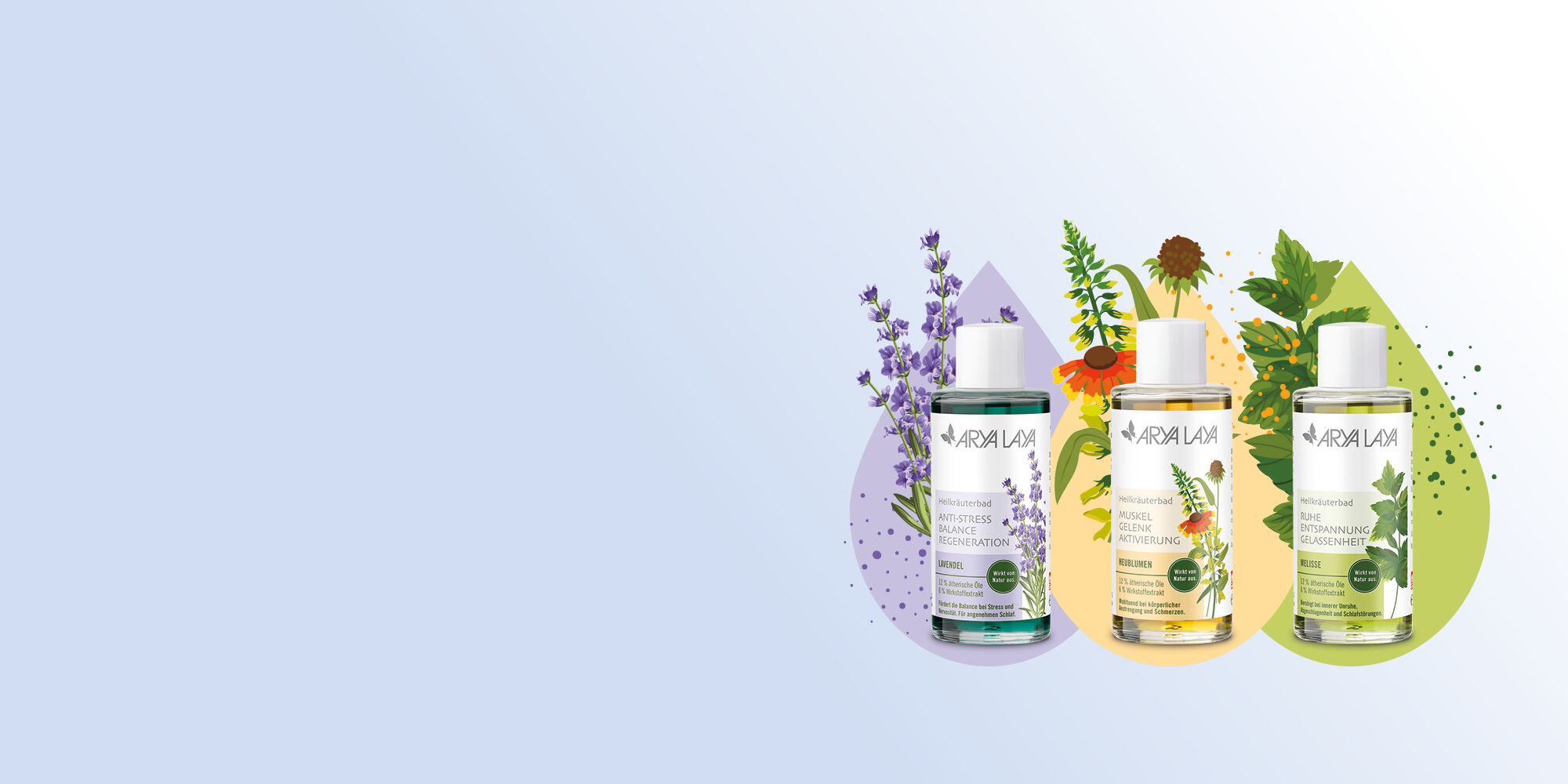 3 Heilkräuterbäder in stilisierten Tropfen angeordnet