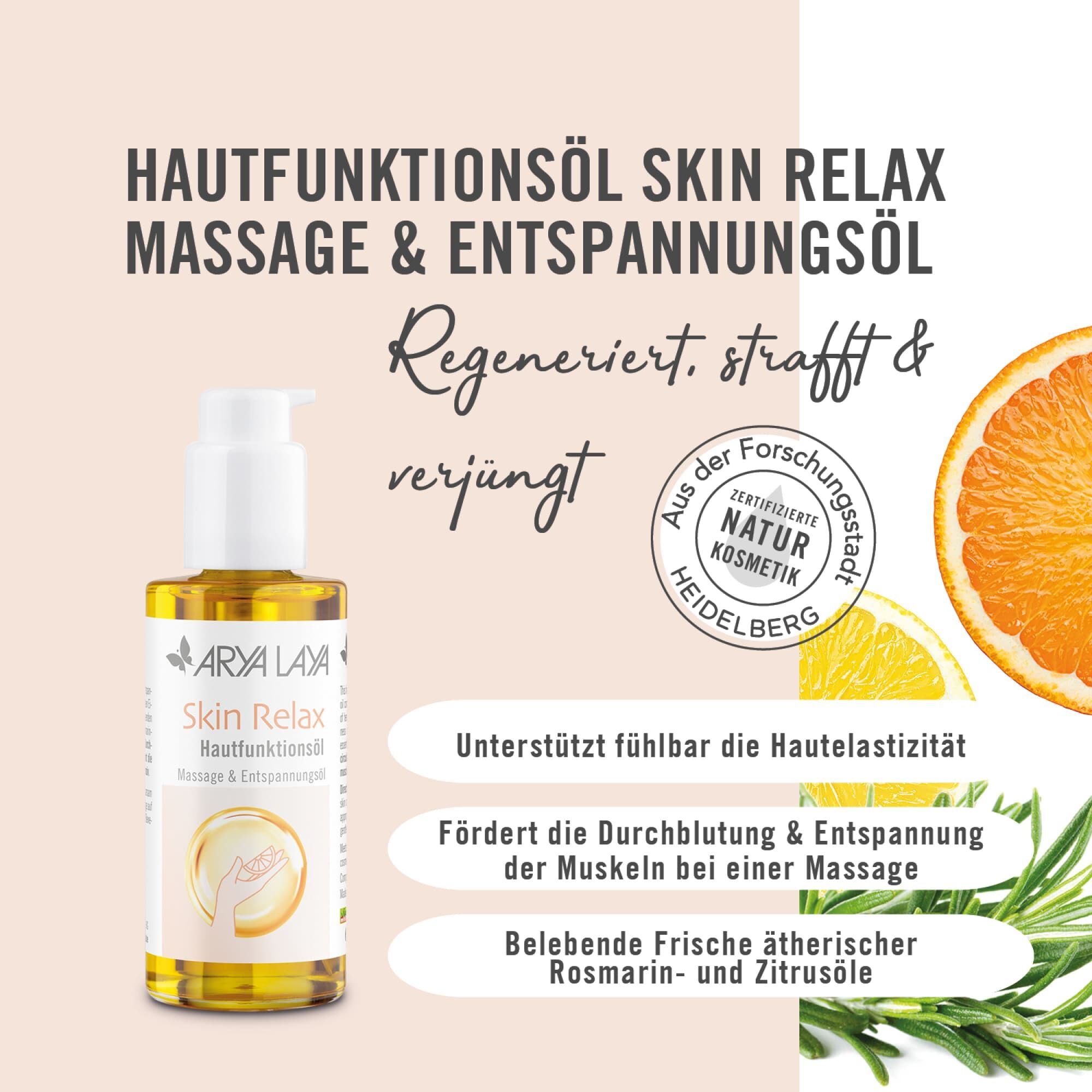 Wirkweise ARYA LAYA Hautfunktionsöl Skin Relax Massage und Entspannungsöl, 100 ml