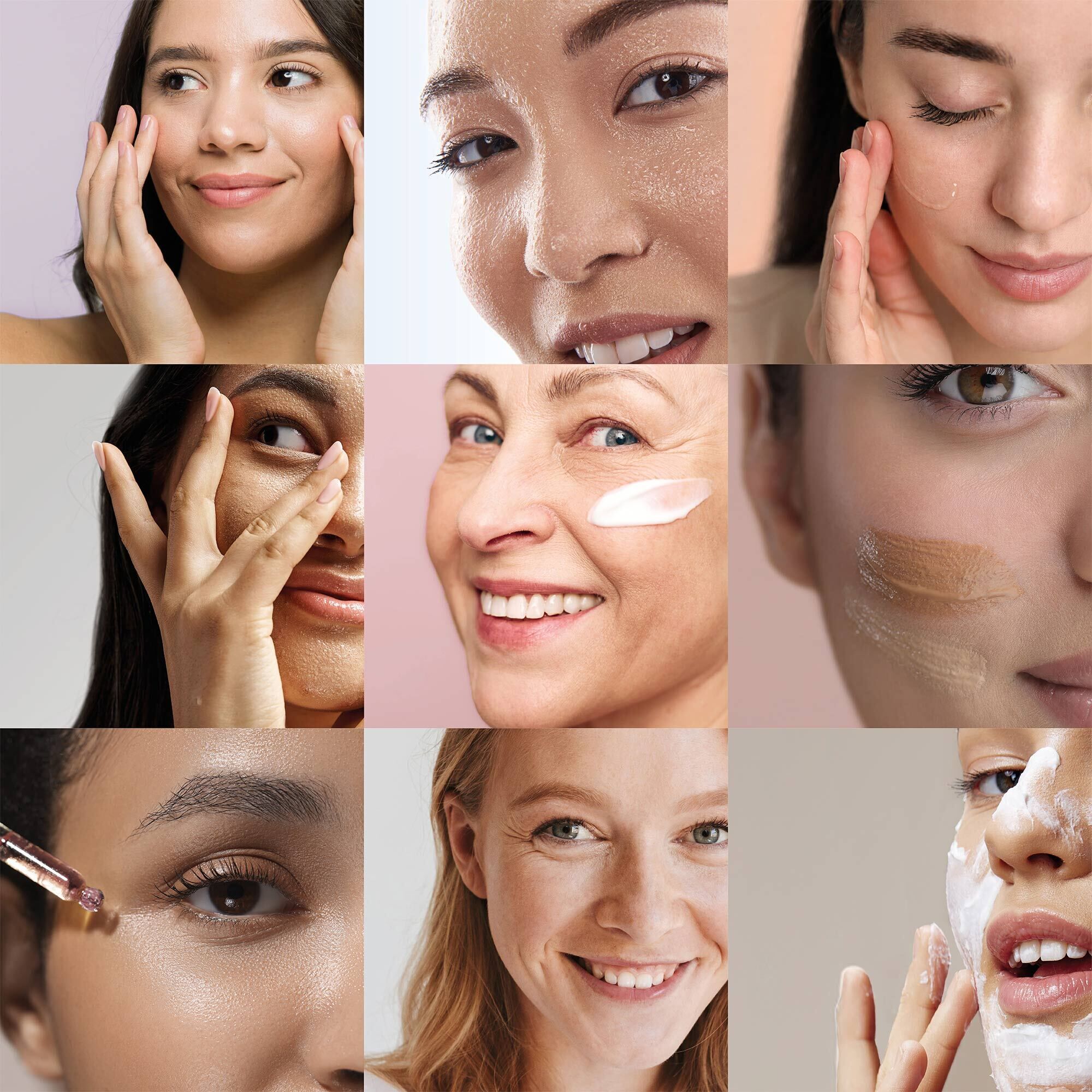 Collage mit unterschiedlichen Gesichtspflege-Anwendungen