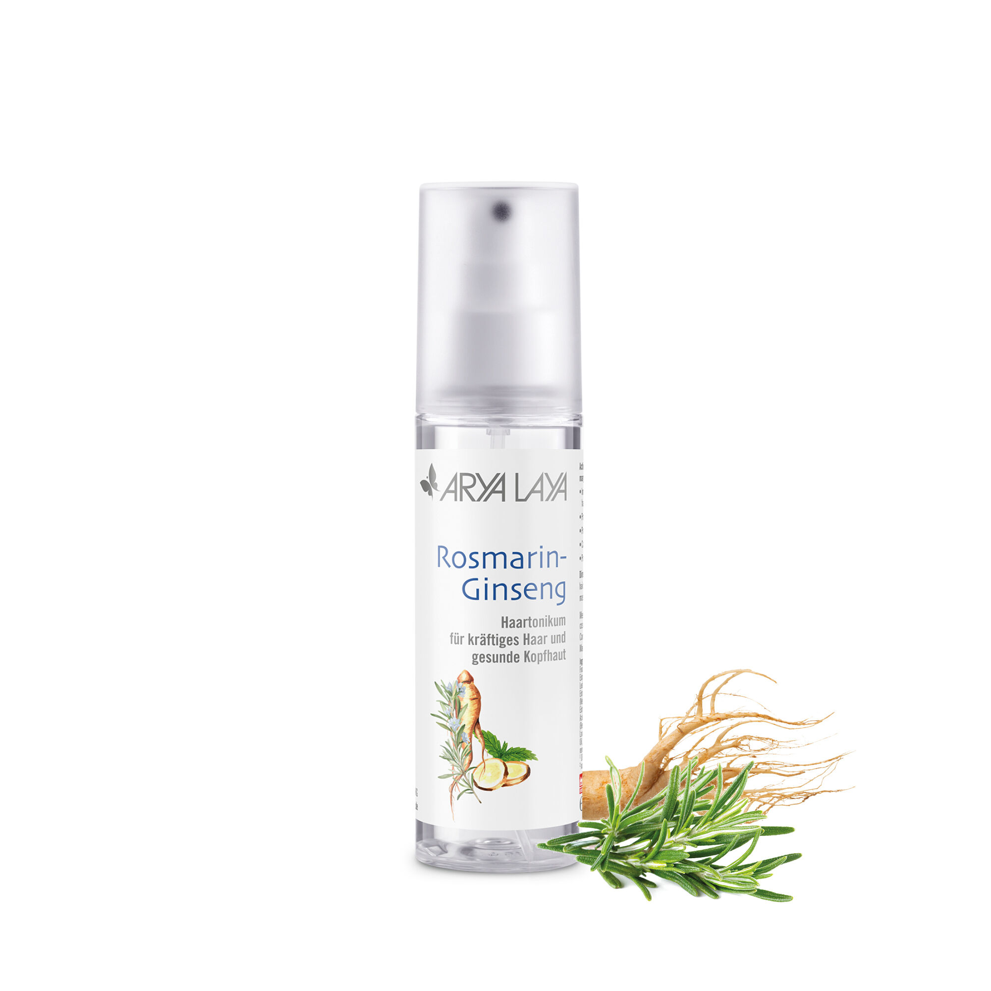 Glasflasche mit ARYA LAYA Rosmarin-Ginseng Haartonikum, 100 ml
