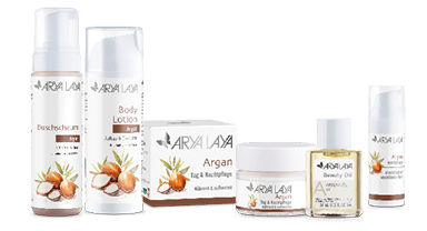 Produktübersicht der ARYA LAYA Pflegeserie Argan