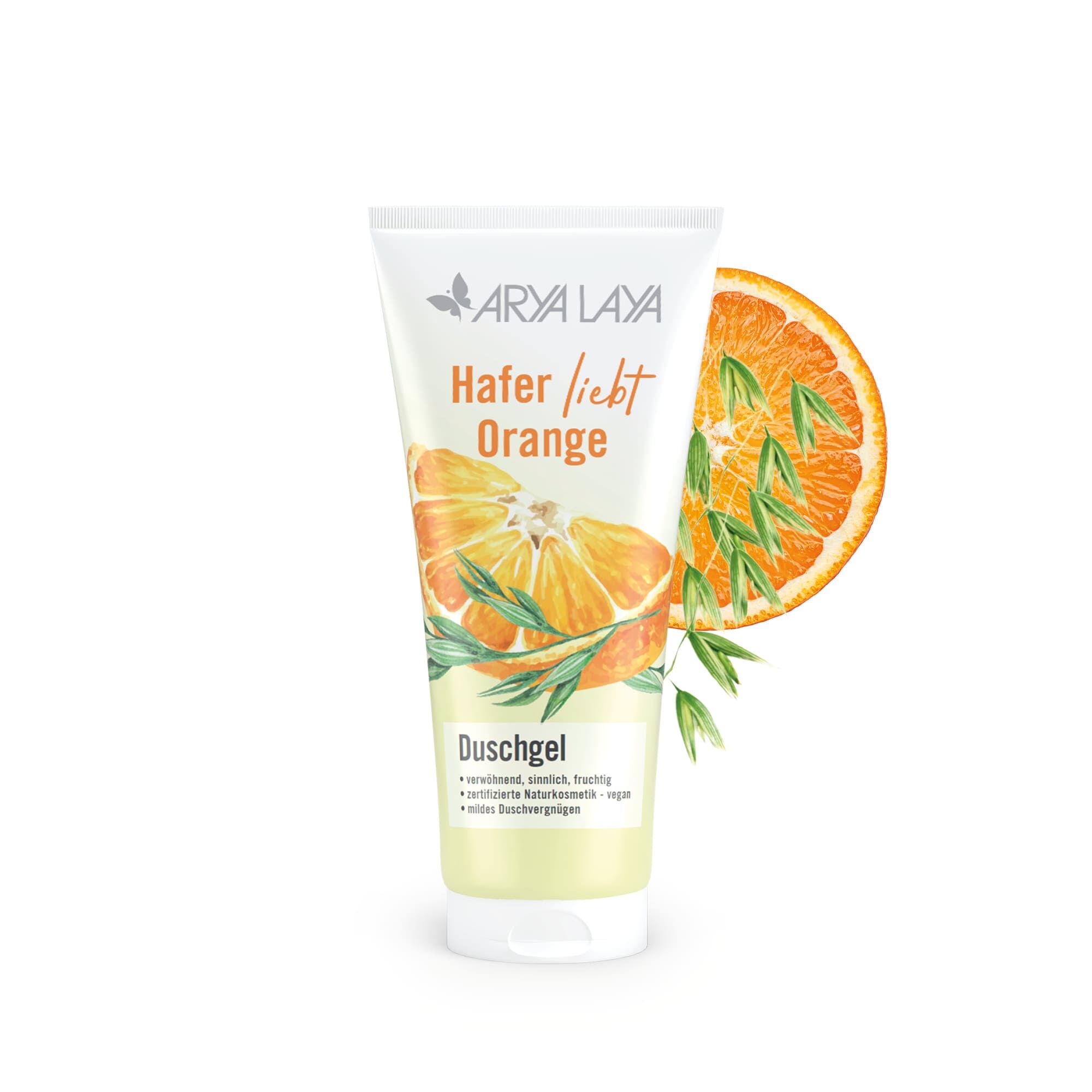 Tube mit ARYA LAYA Duschgel Hafer Orange, 200 ml