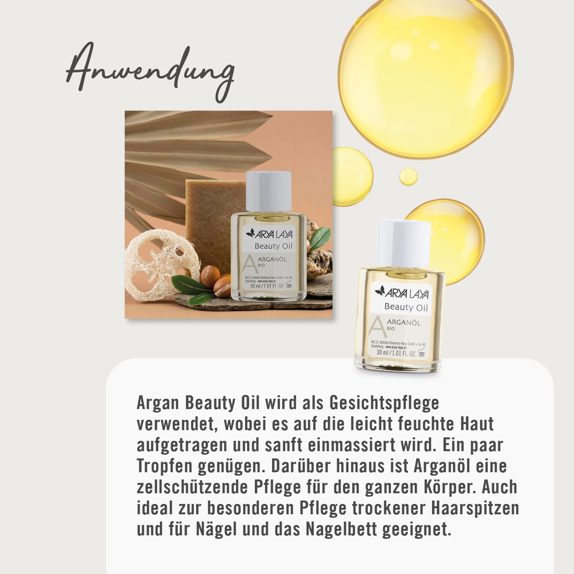 Anwendung ARYA LAYA Beauty Oil Arganöl bio