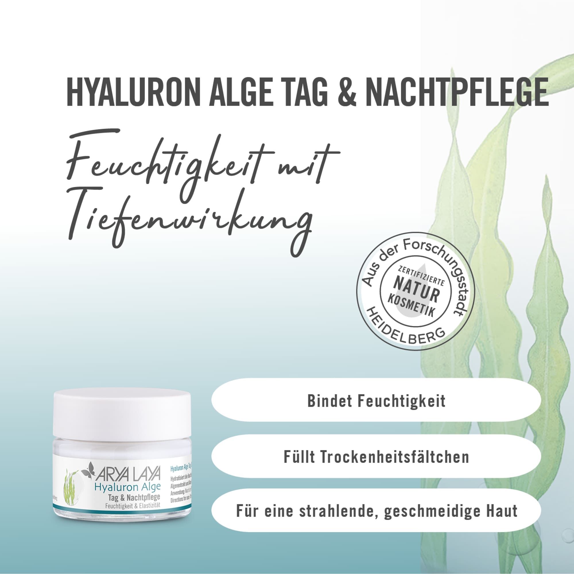 Wirkweise ARYA LAYA Hyaluron Alge Tag & Nachtpflege