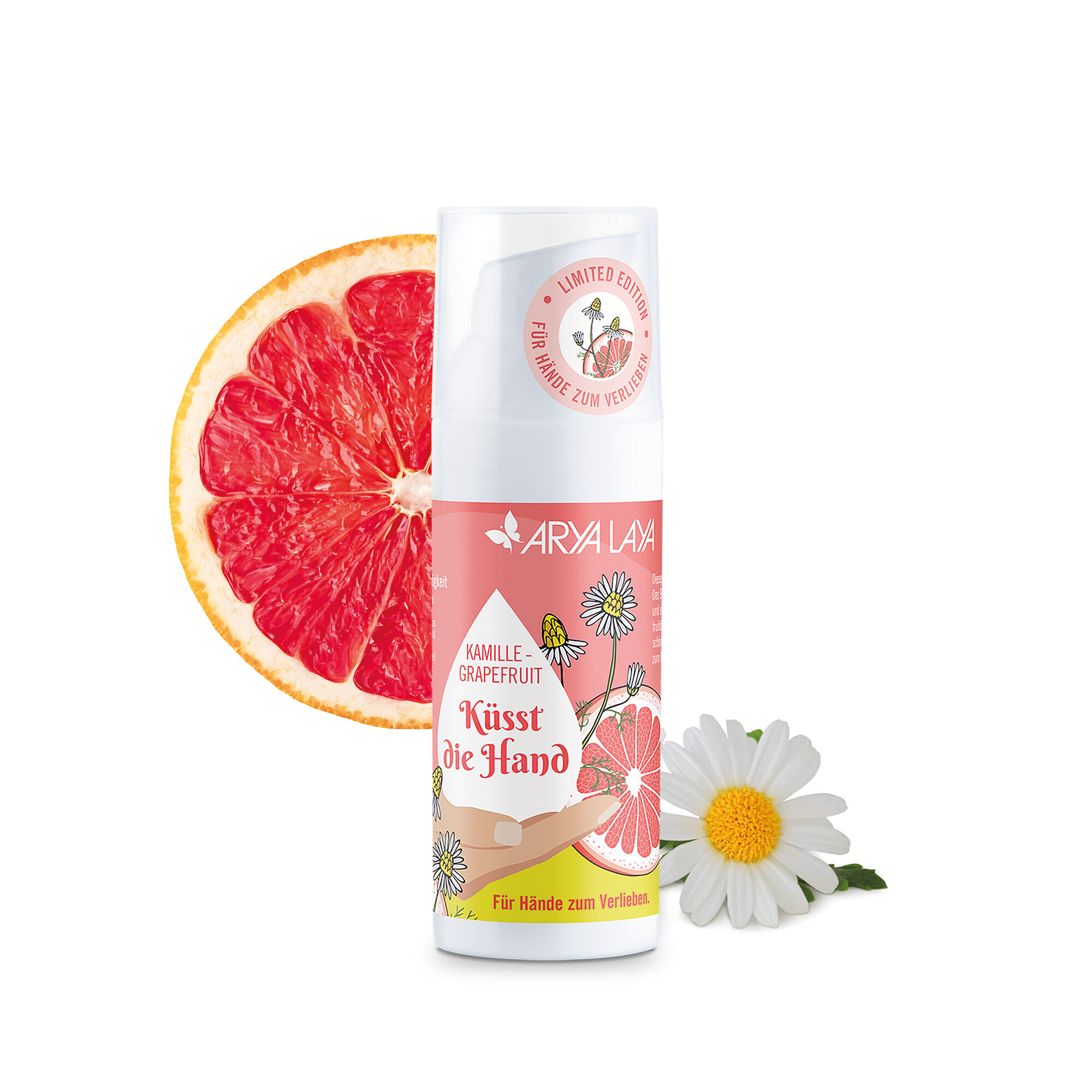Airless-Spender mit ARYA LAYA Kamille-Grapefruit Handpflege, 50 ml