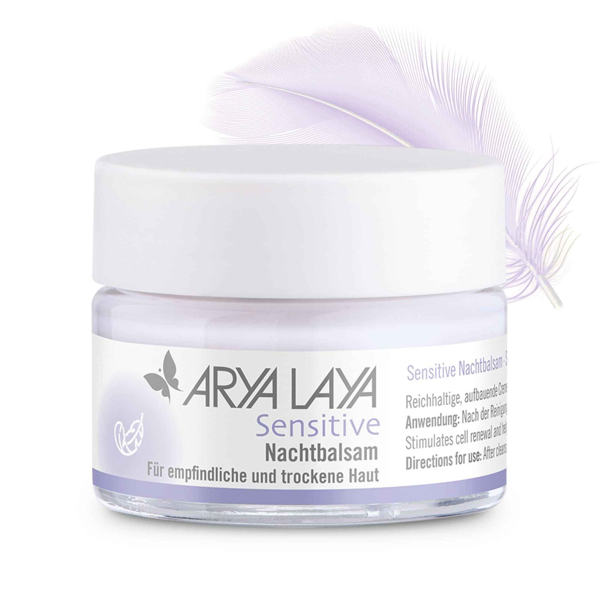 Glastiegel mit ARYA LAYA Sensitive Nachtbalsam, 50 ml