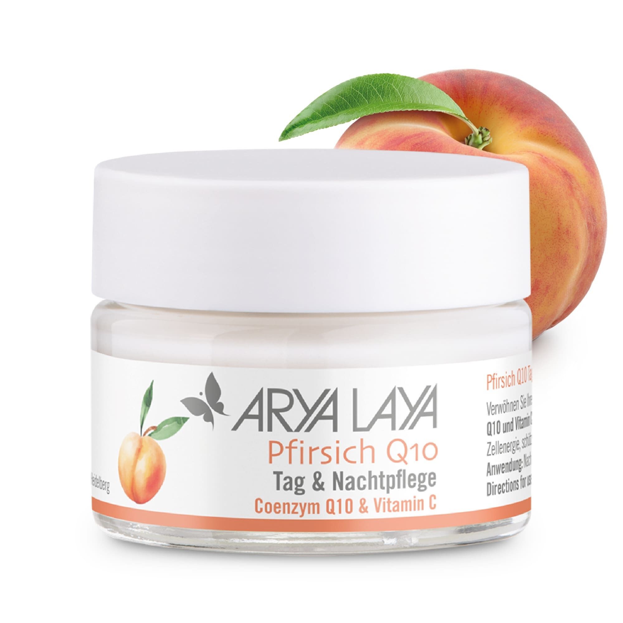 Glastiegel ARYA LAYA Pfirsich Q10 Tag & Nachtpflege, 50 ml