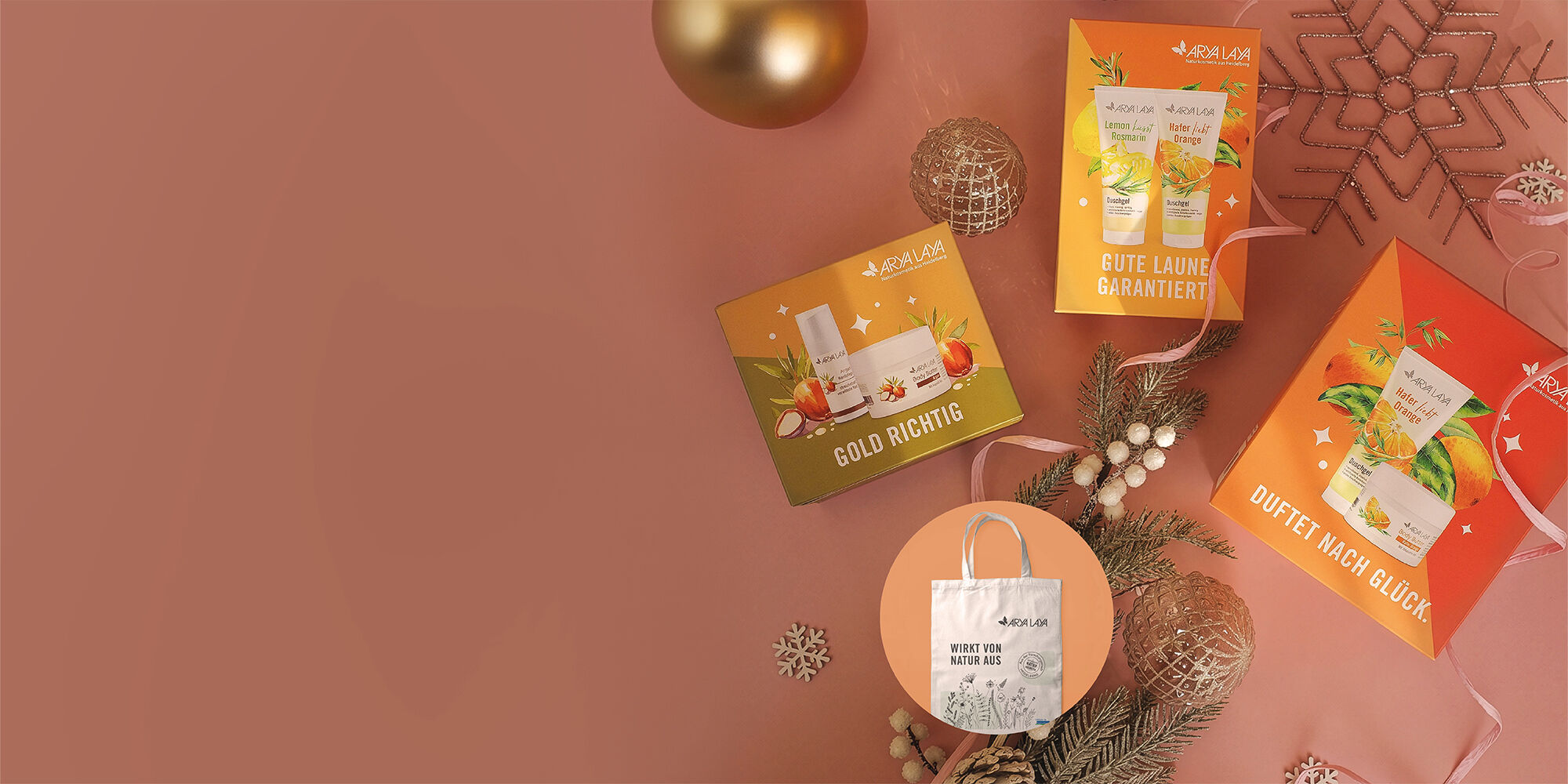 Drei ARYA LAYA Geschenksets und gratis Jute-Beutel